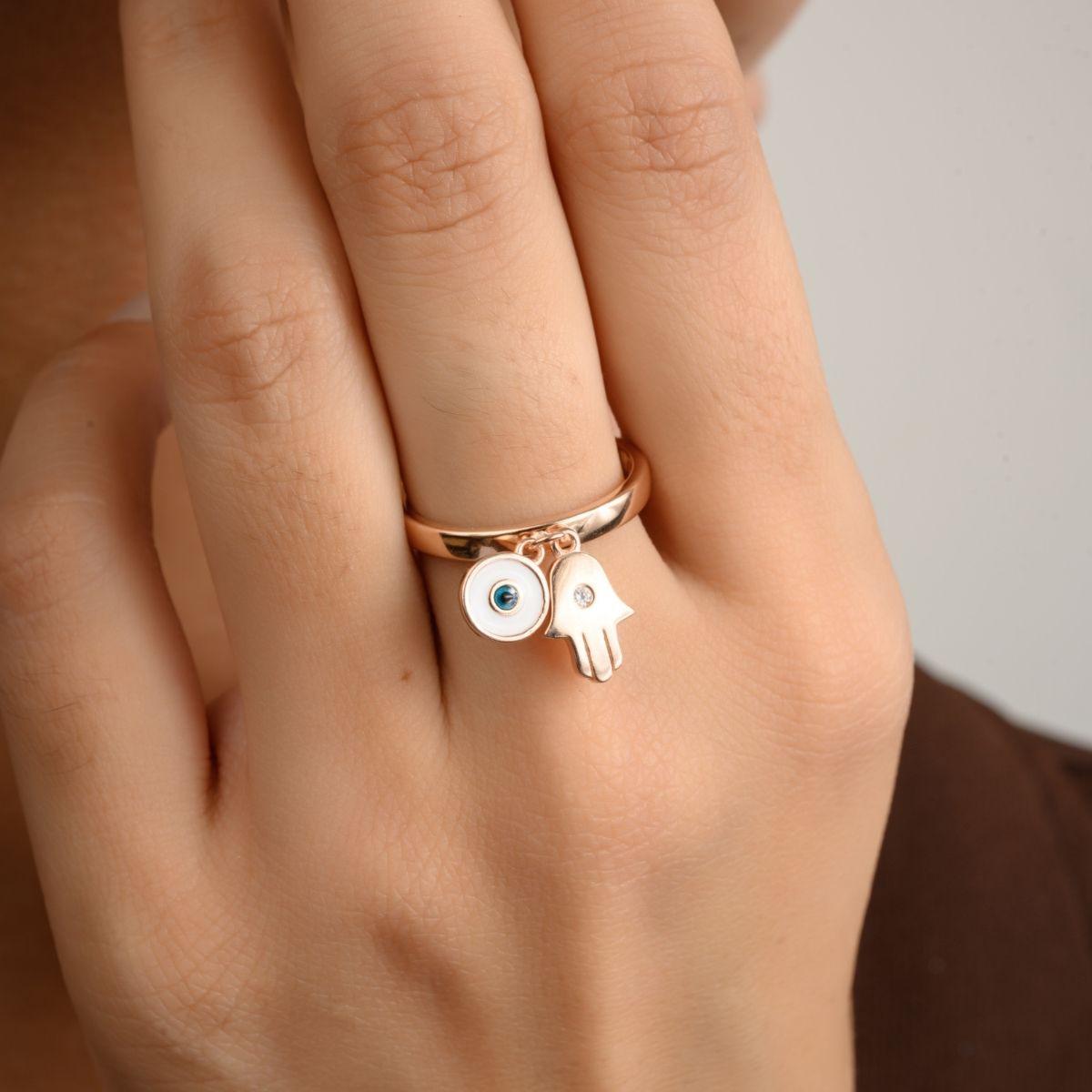 Rose gold Evil Eye Hamsa Ring