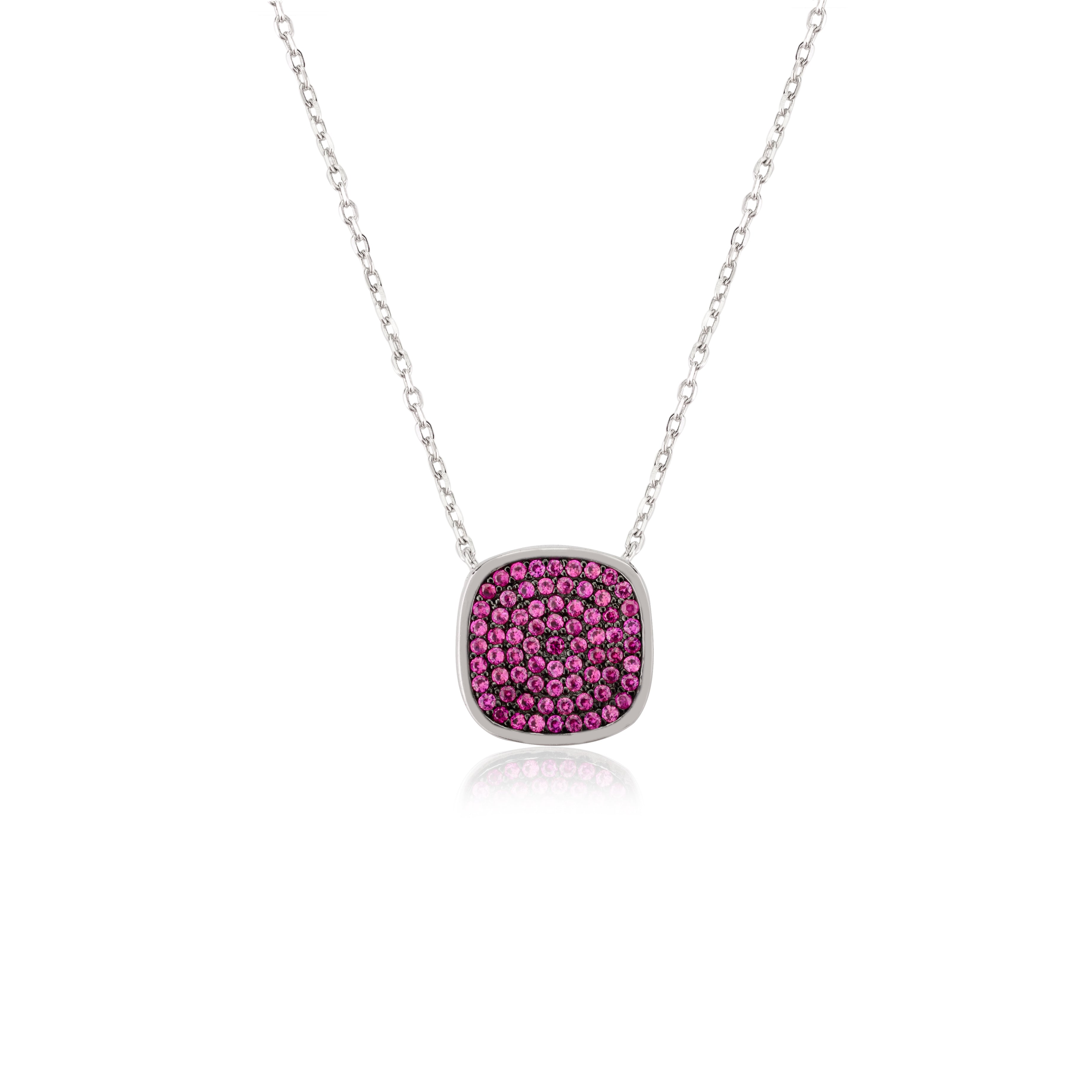 925 Silver Purple Cushion Pendant Necklace for Women