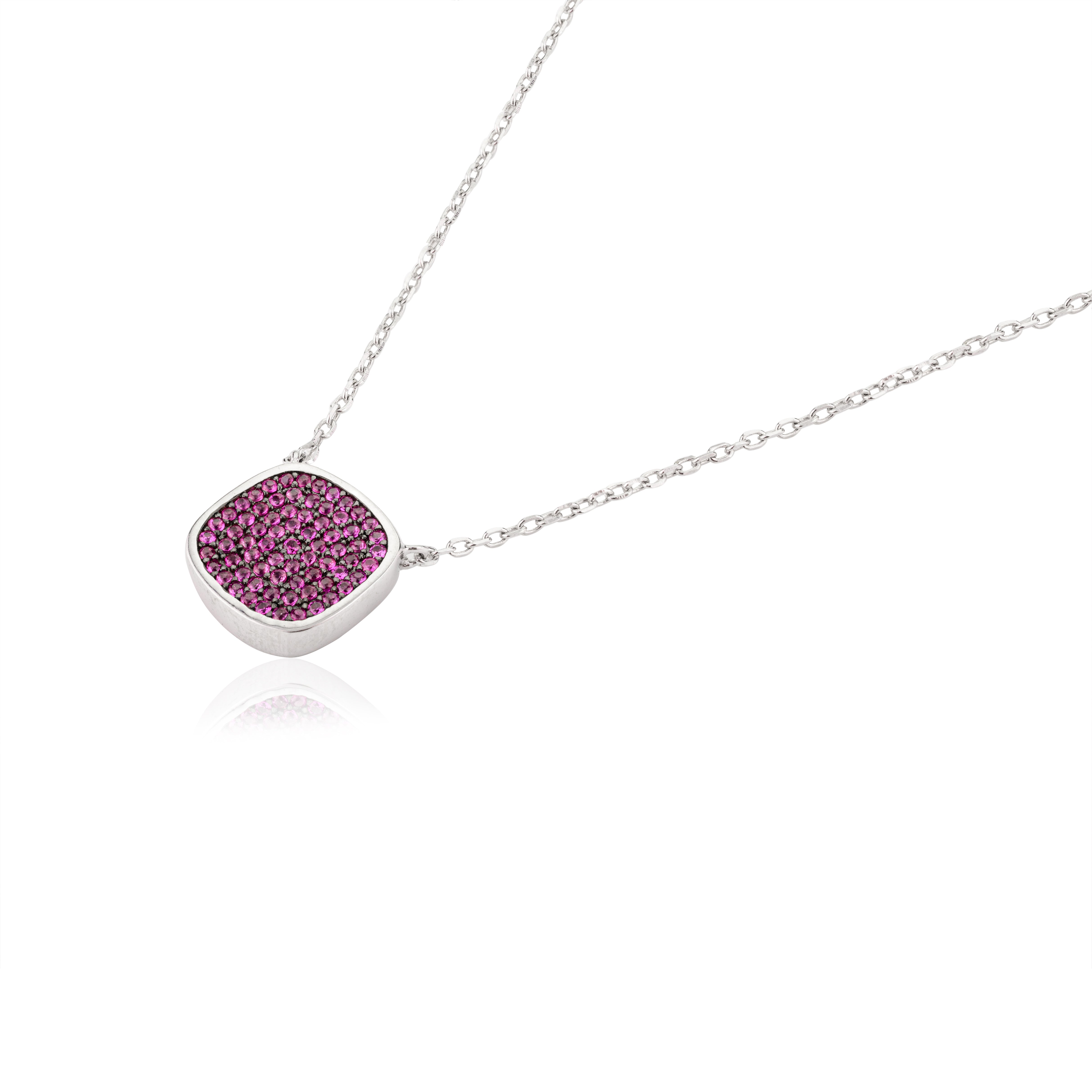 925 Silver Purple Cushion Pendant Necklace for Women