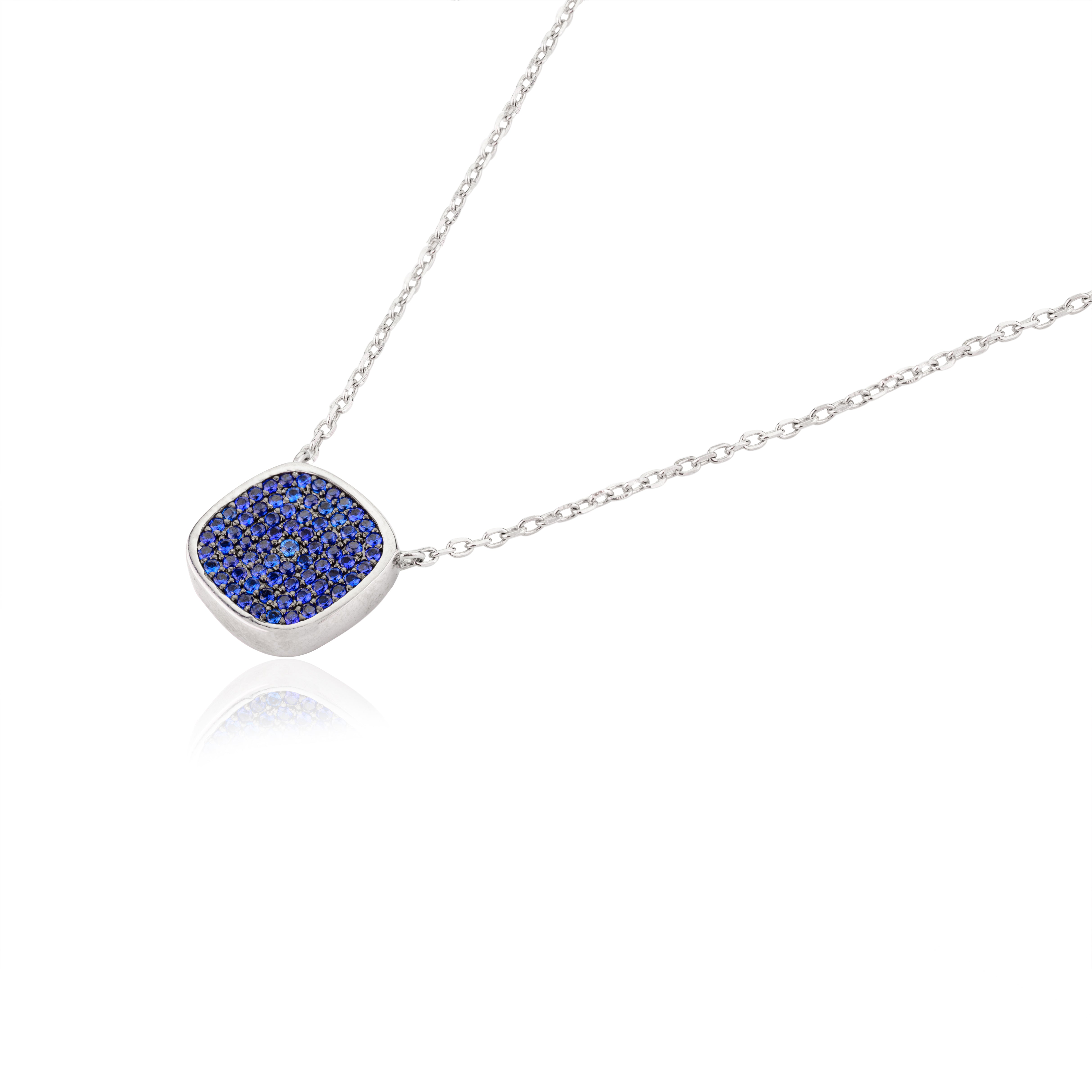 925 Silver Blue Cushion Pendant Necklace for Women