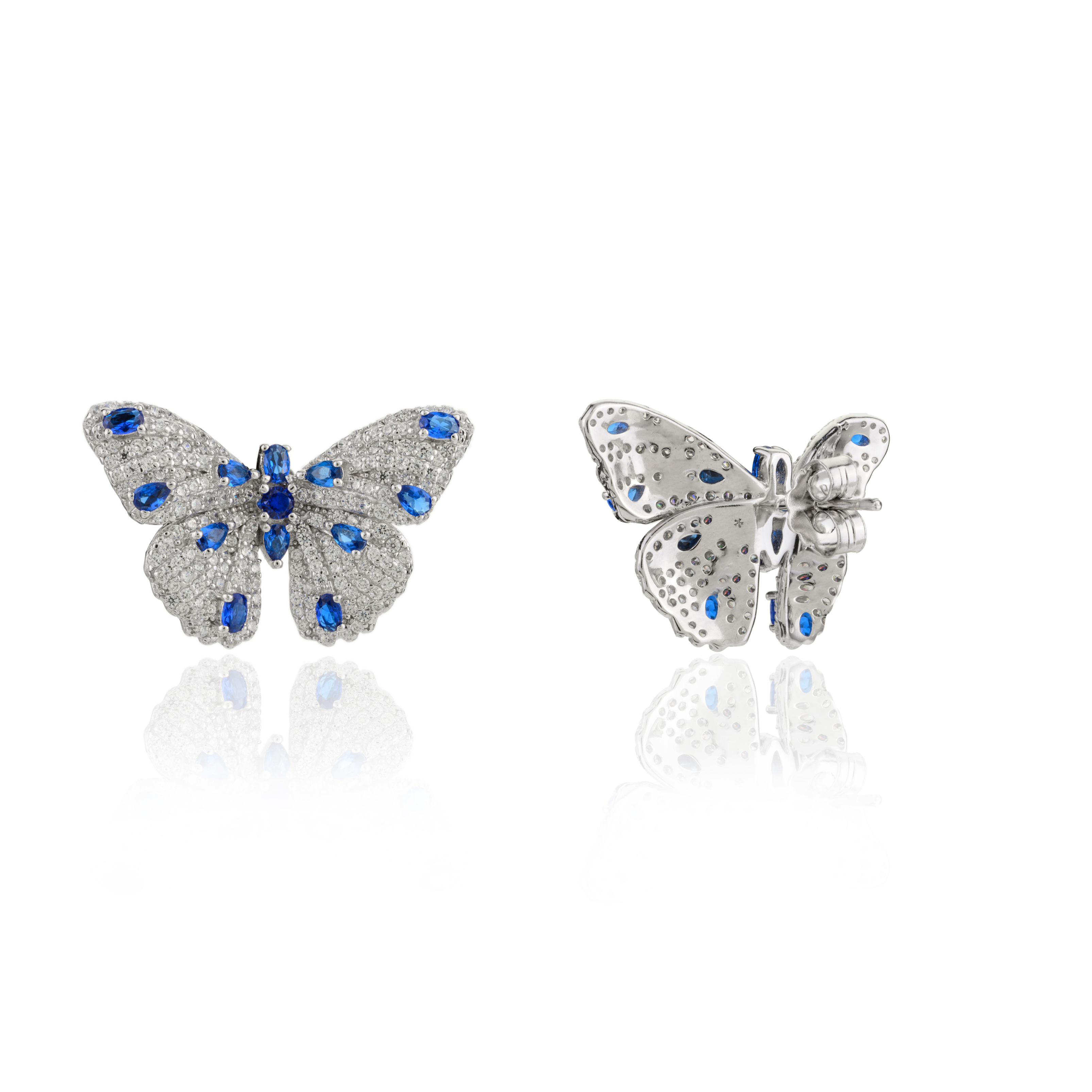 925 Silver CZ Crystal Diamonds Butterfly Stud Earrings