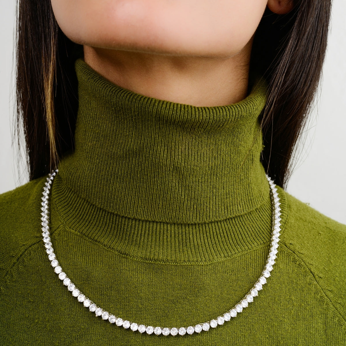 925 Silver CZ Diamonds Accents Tennis Necklace