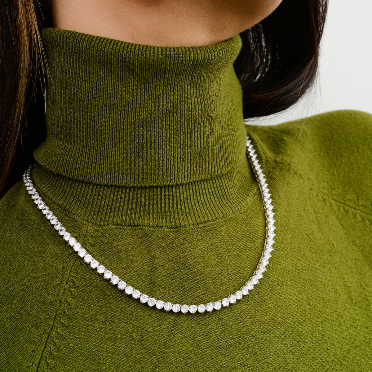 925 Silver CZ Diamonds Accents Tennis Necklace