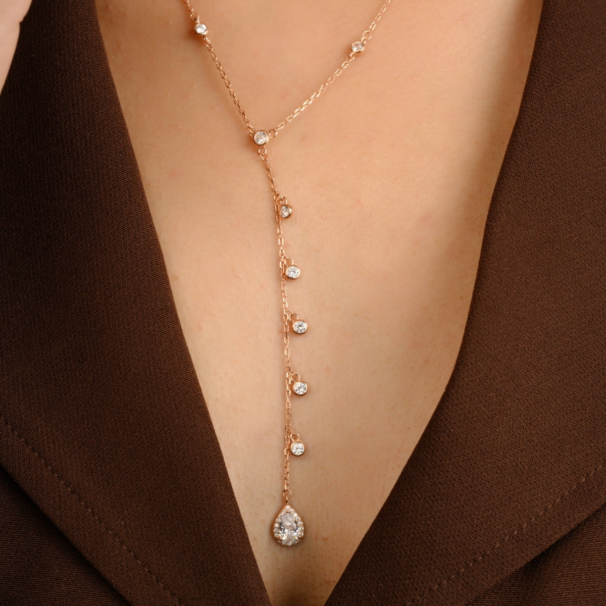 925 Silver Cz Diamonds Drop Y Necklace