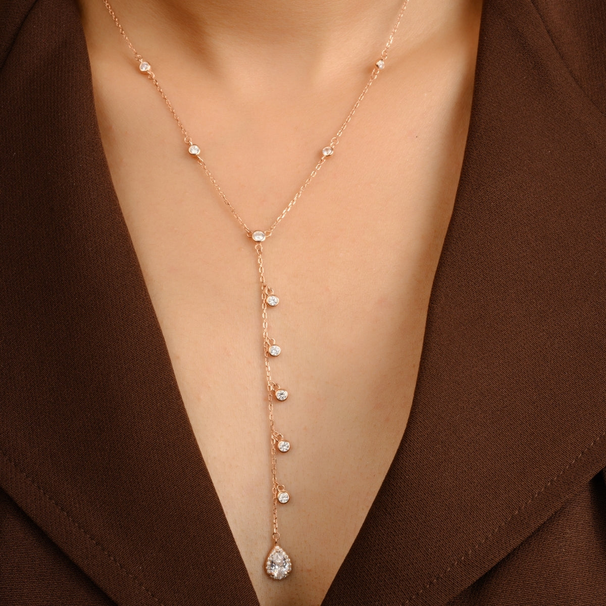 925 Silver Cz Diamonds Drop Y Necklace