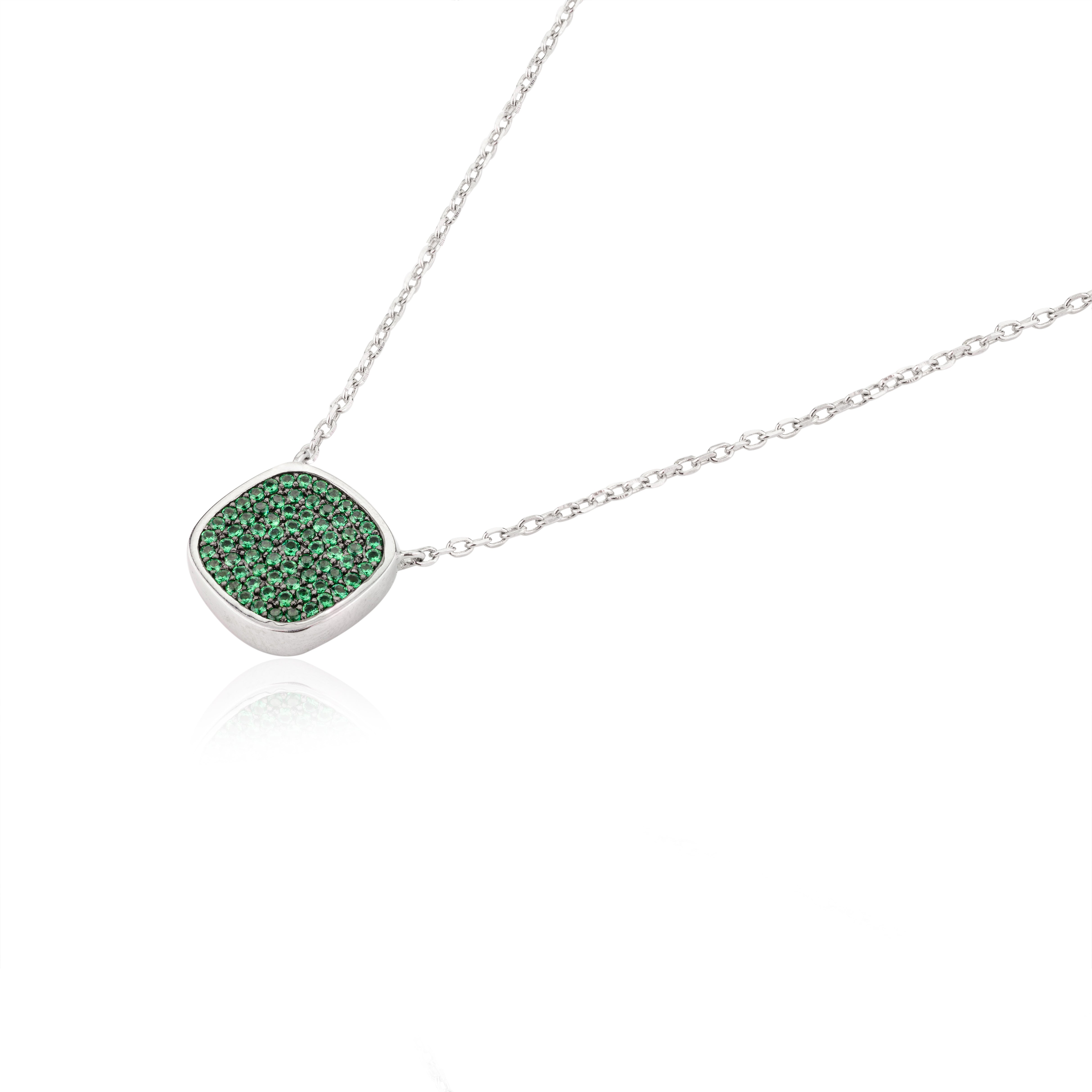 925 Silver Green Cushion Pendant Necklace for Women