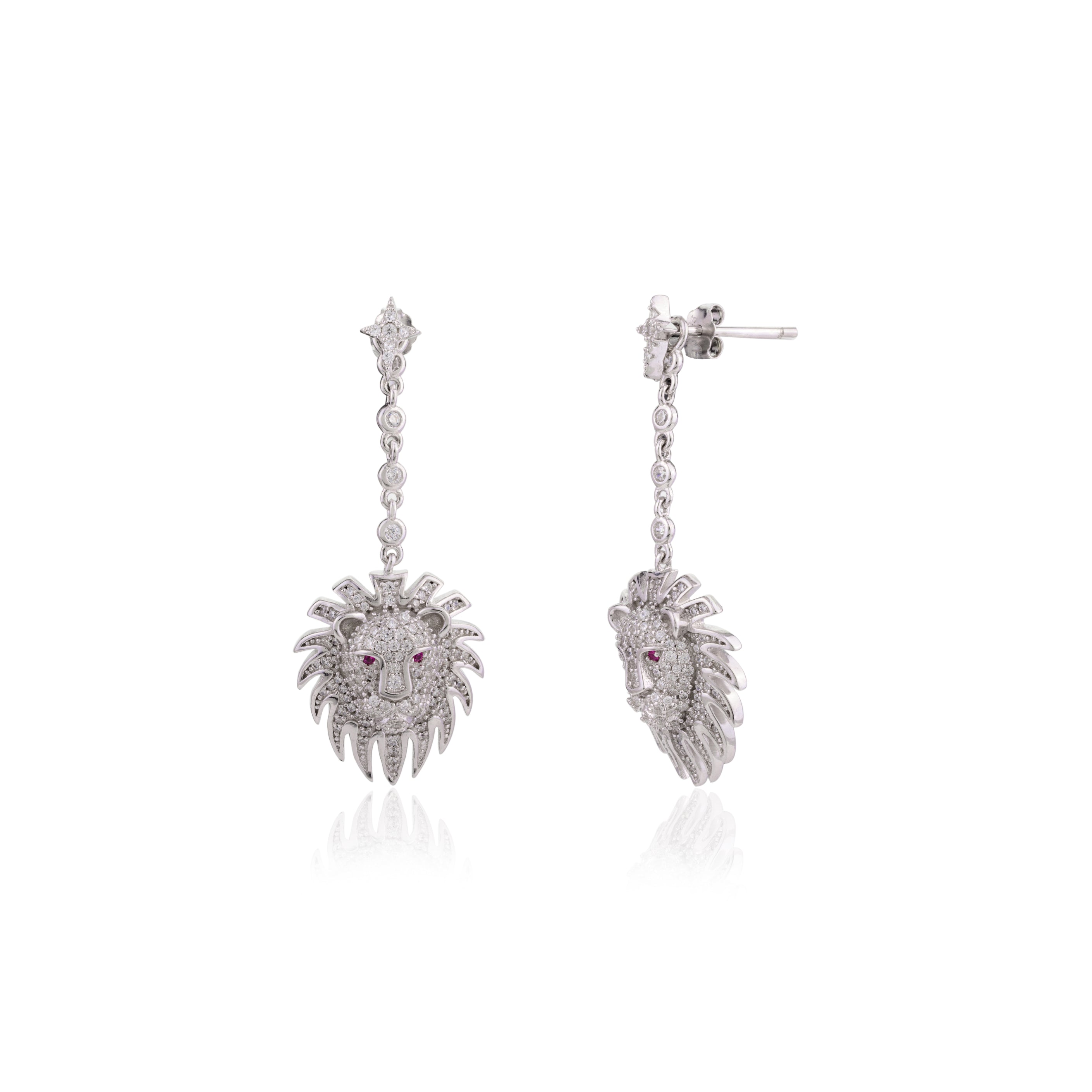 925 Silver Lion Charm Leo Earrings
