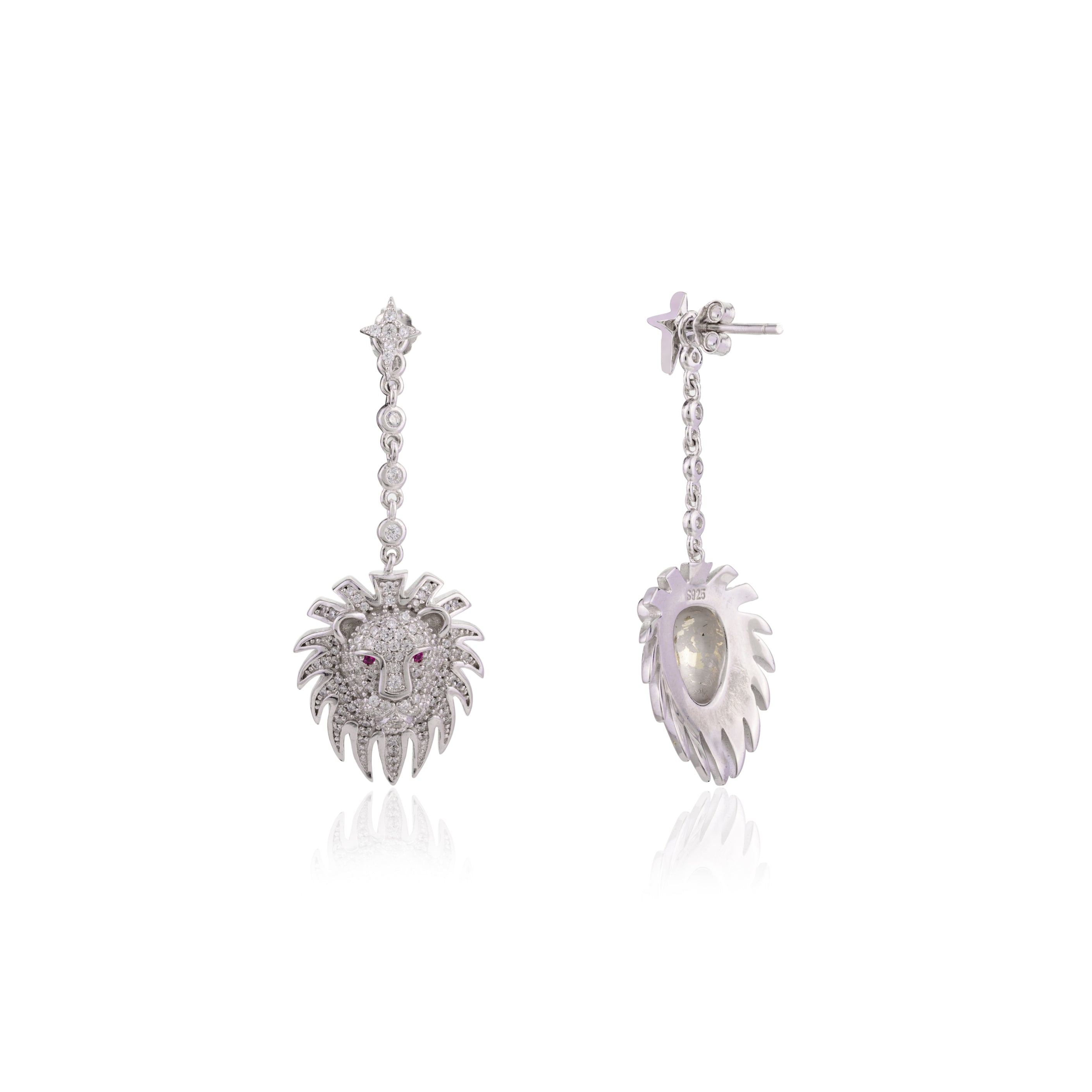 925 Silver Lion Charm Leo Earrings