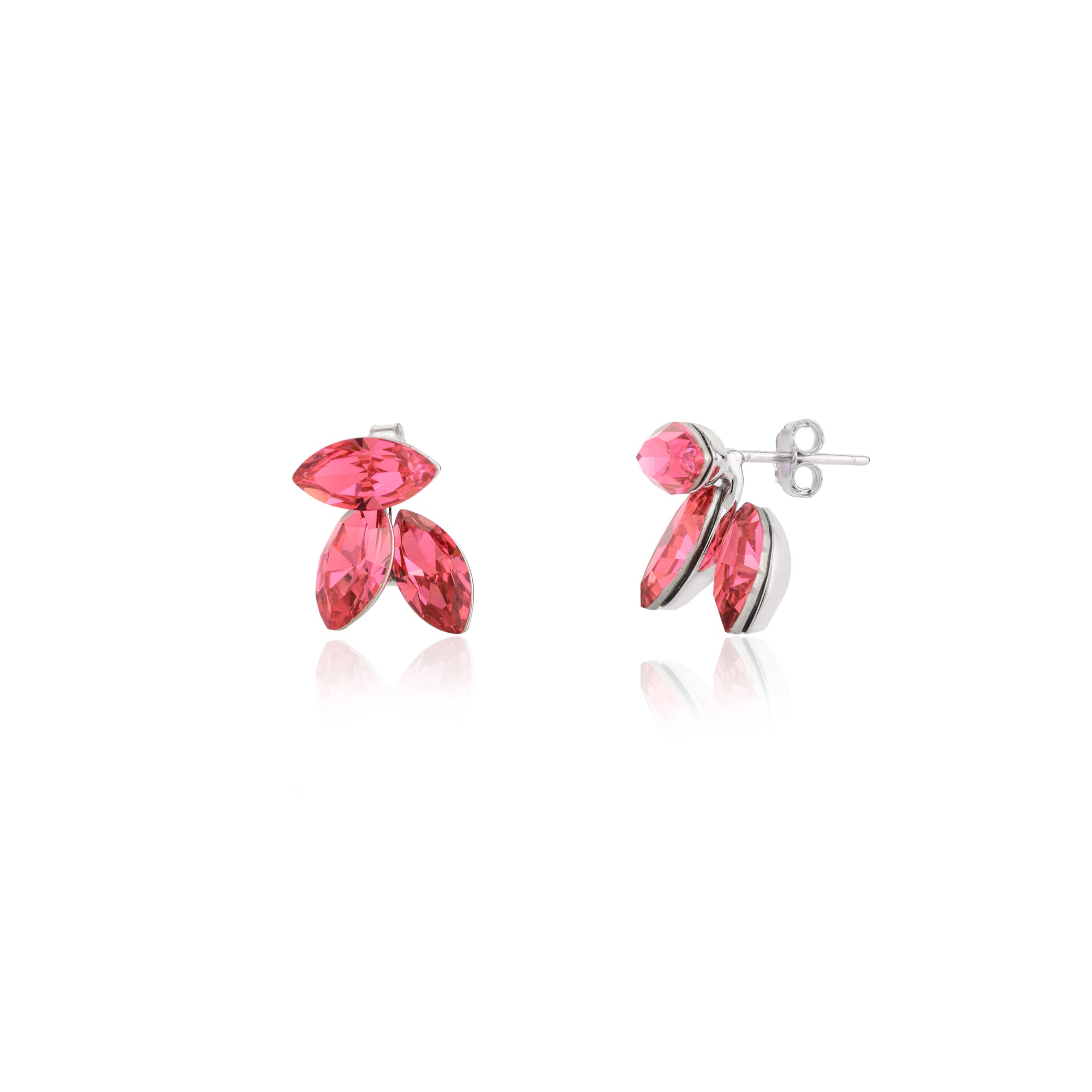 925 Silver Pink Crystal Stud Earrings