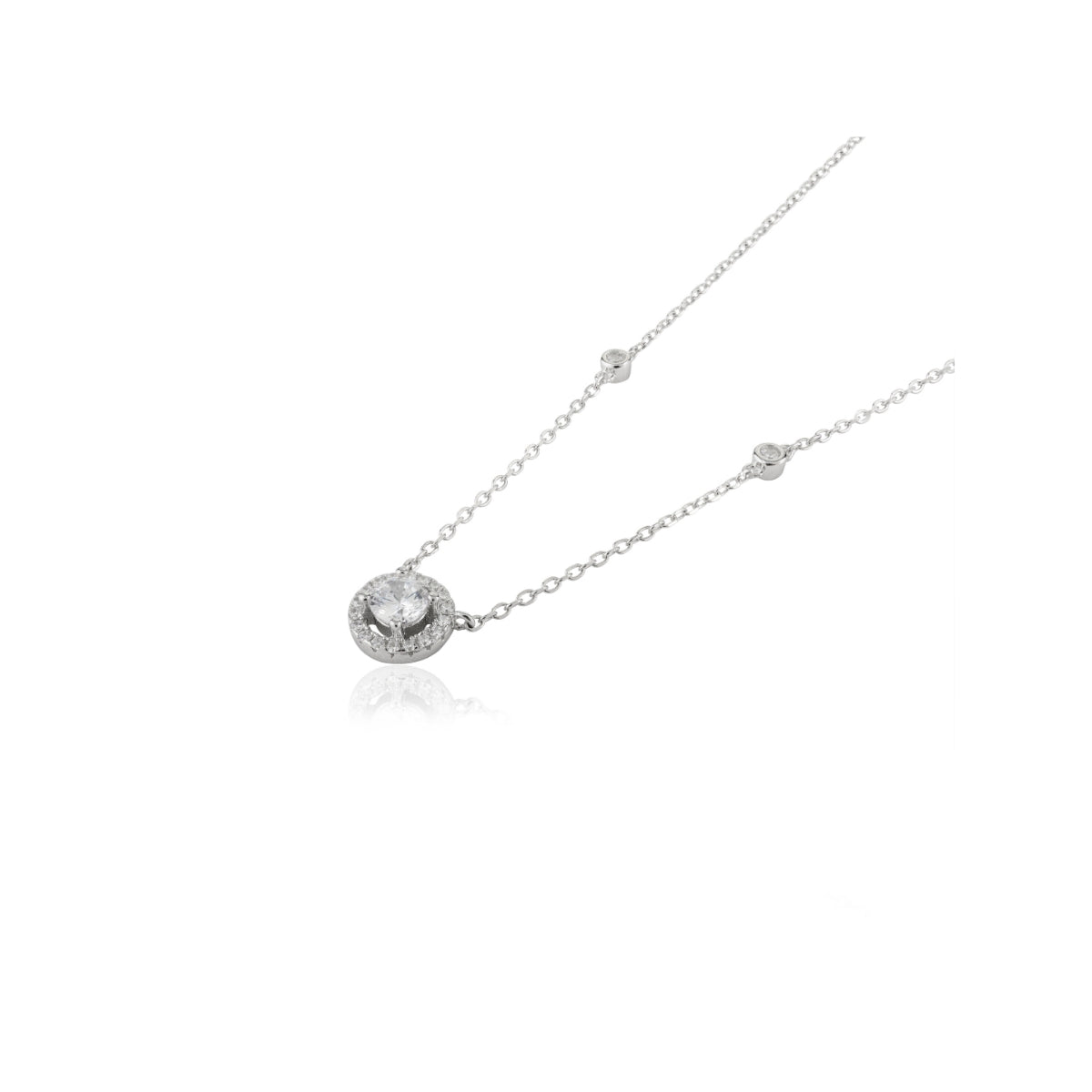 925 Silver Round Cz Halo Diamond Necklace for Women