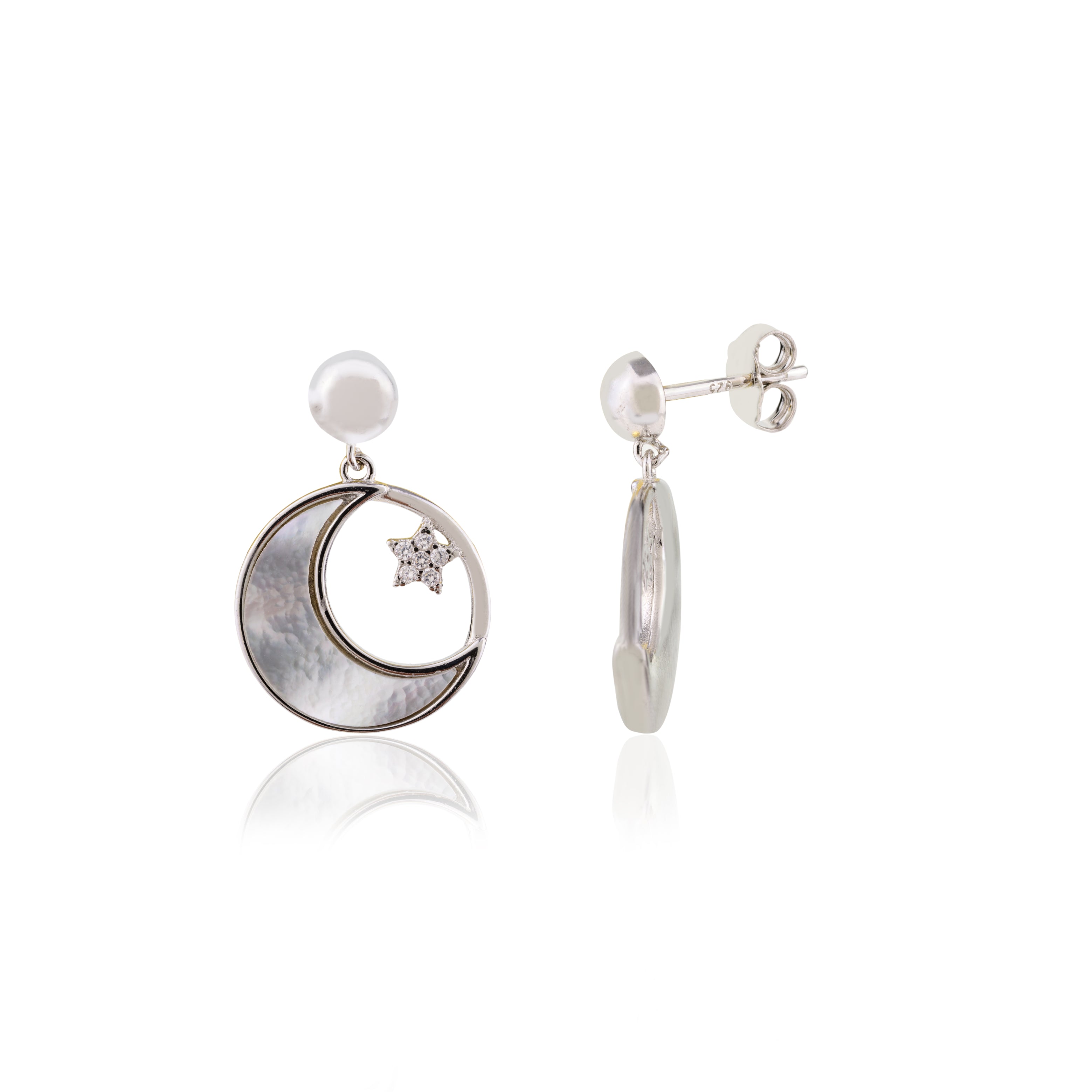 925 Silver Star & Moon Charm Earrings