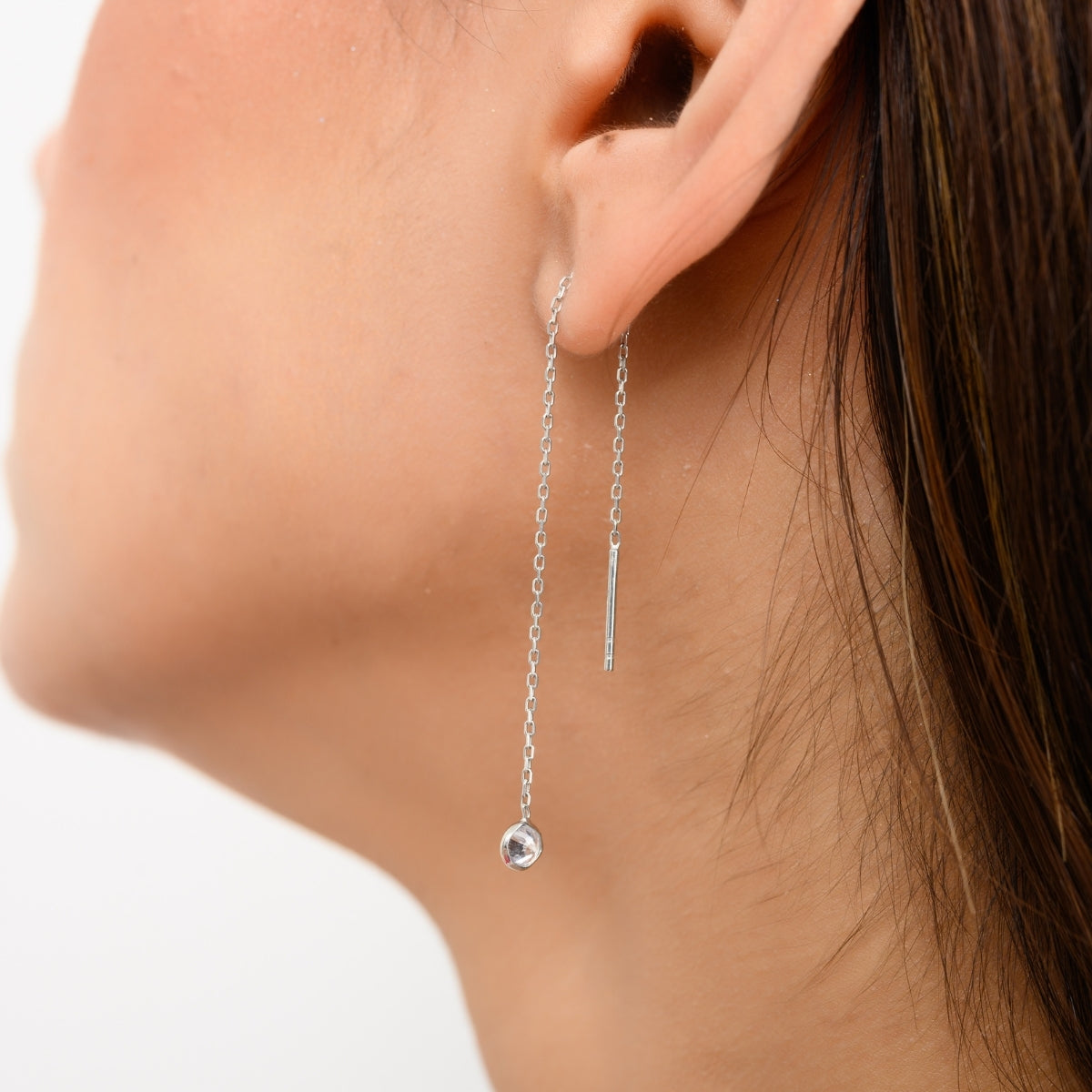 925 Silver Threader Earrings with CZ Drops