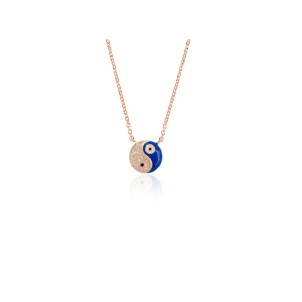 925 Silver Yin Yang Symbol Dainty Necklace with Rose Gold Accents