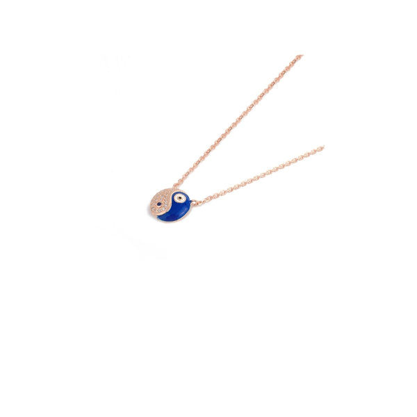 925 Silver Yin Yang Symbol Dainty Necklace with Rose Gold Accents