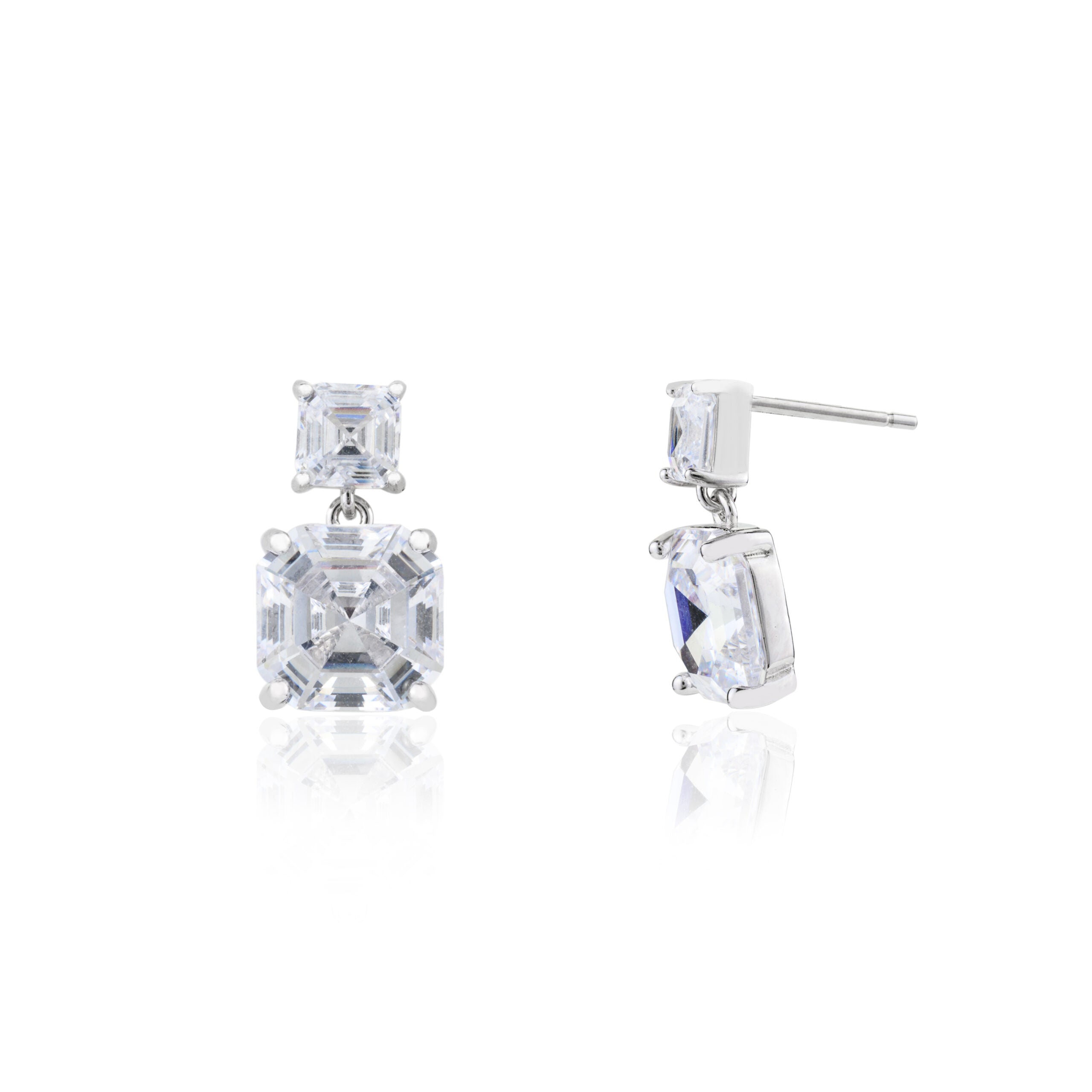 Emerald Cut White Diamond Drop Studs