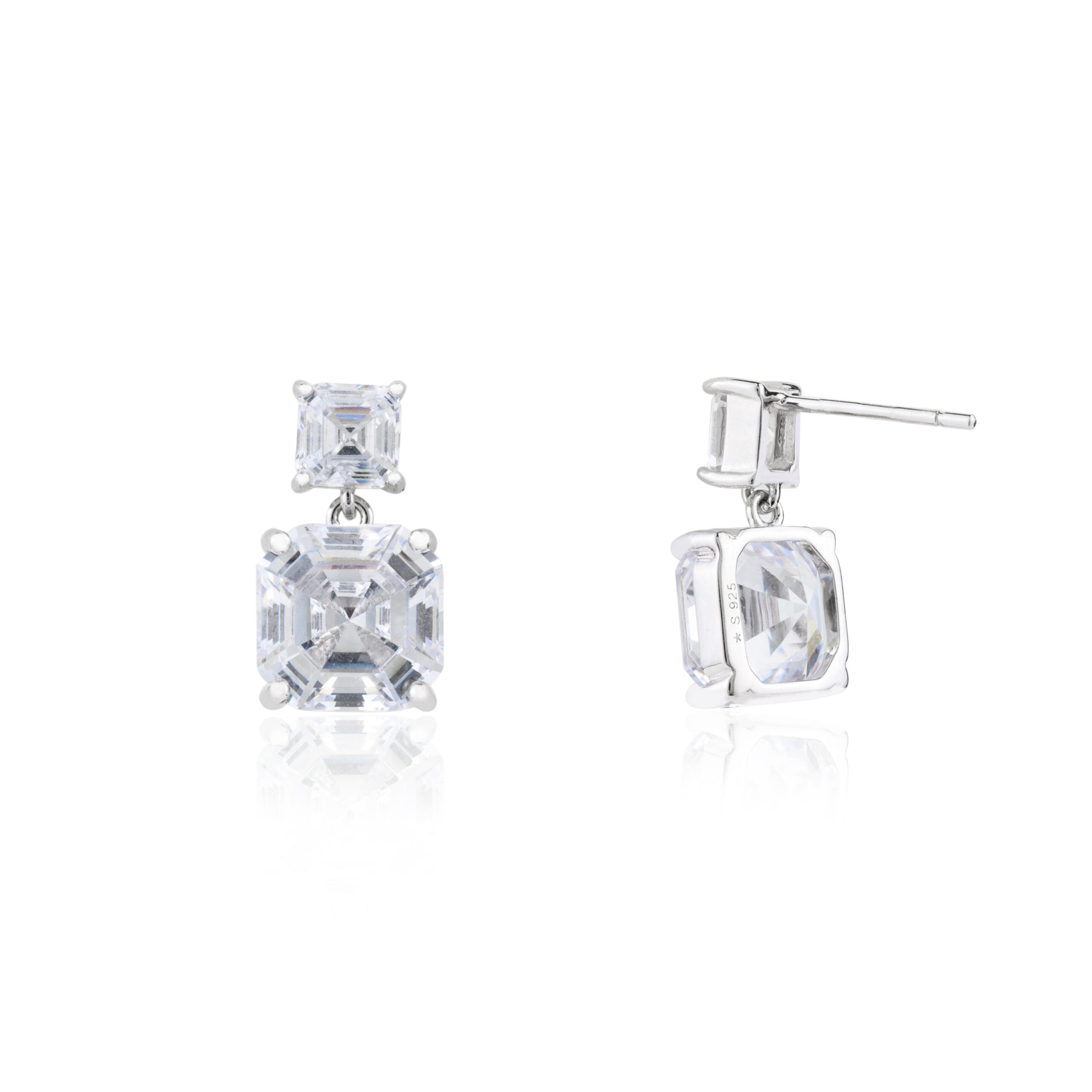 Emerald Cut White Diamond Drop Studs