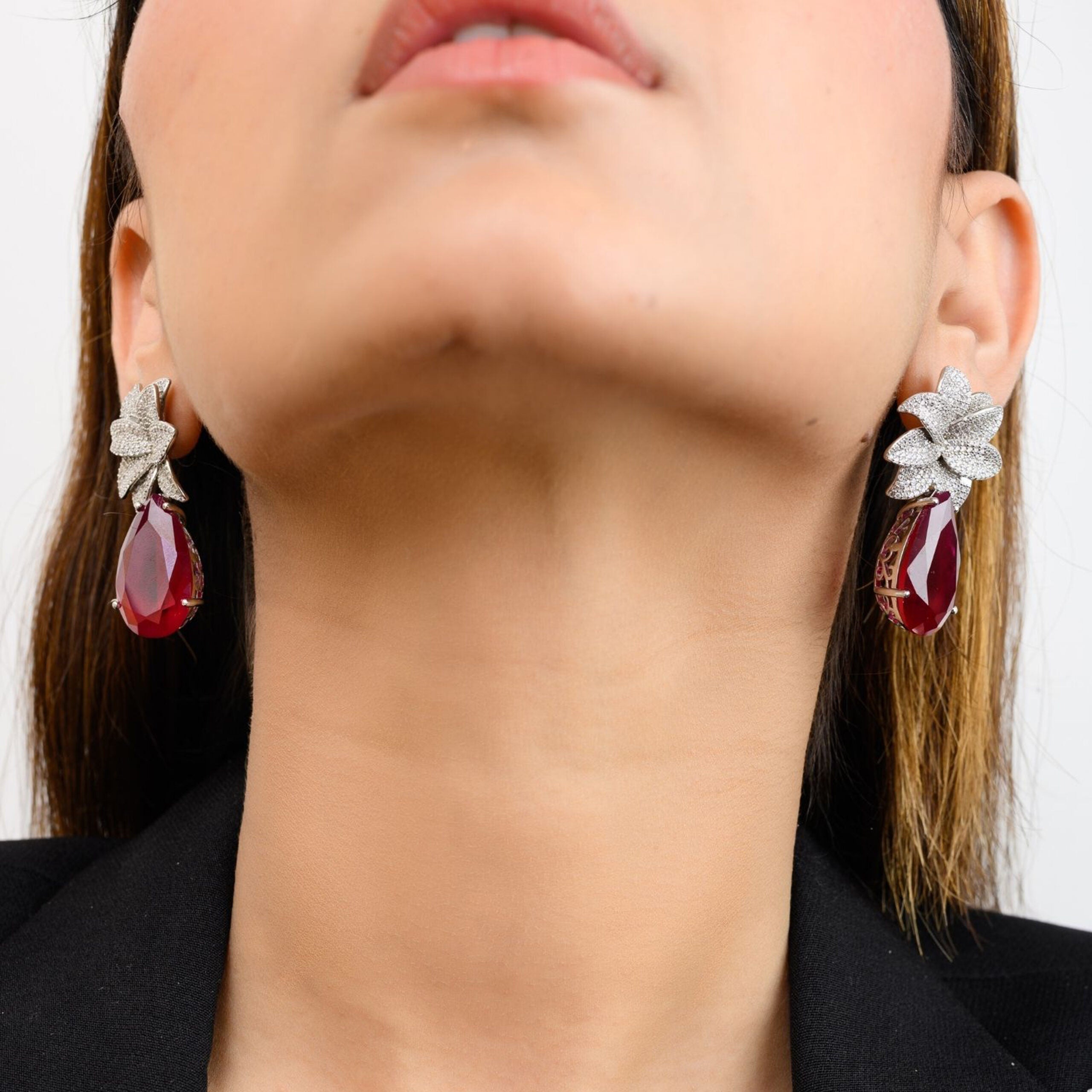 Ruby Diamond floral Drop Danglers