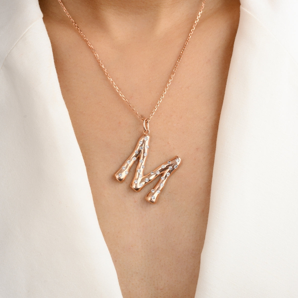 M Letter Alphabet Silver Necklace