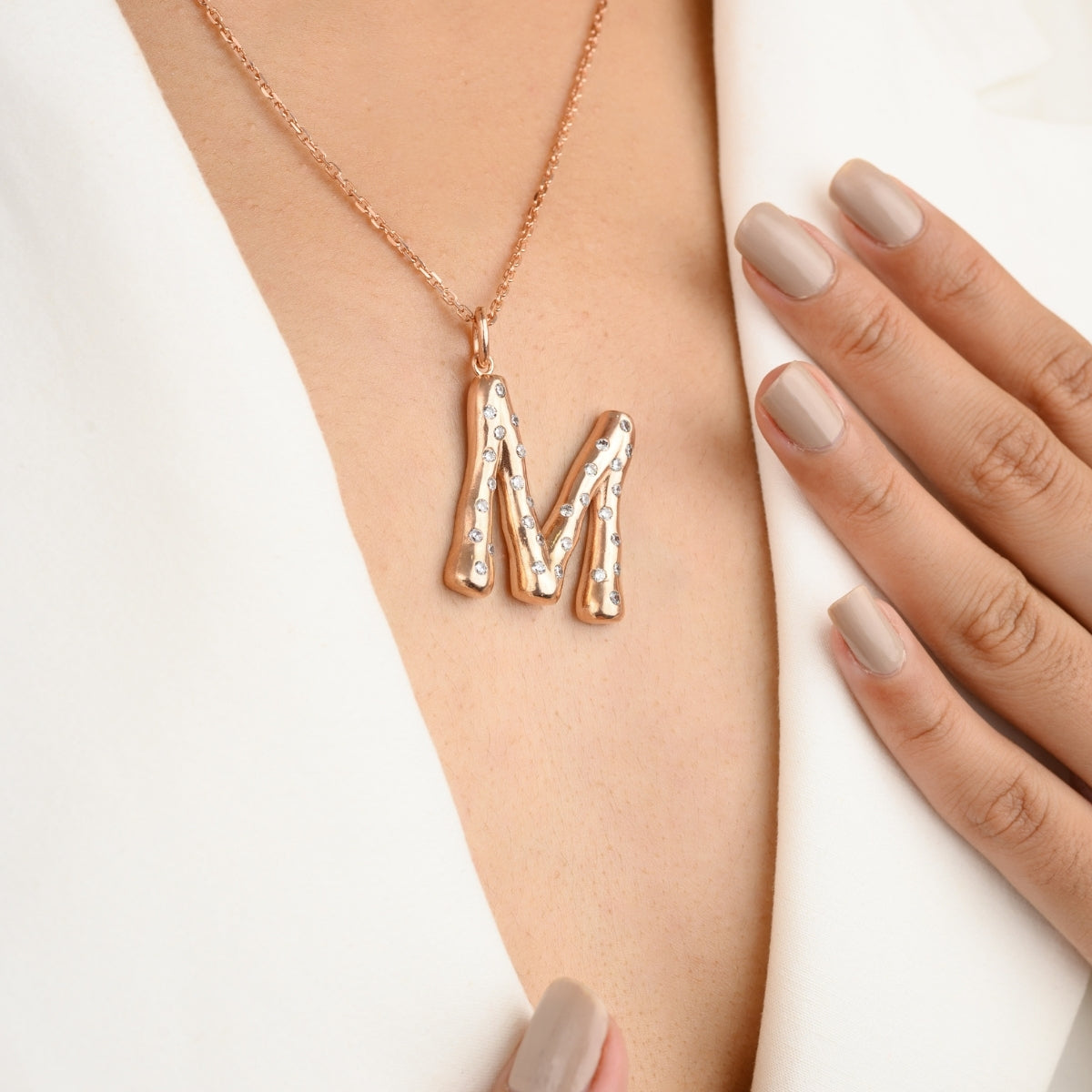 M Letter Alphabet Silver Necklace