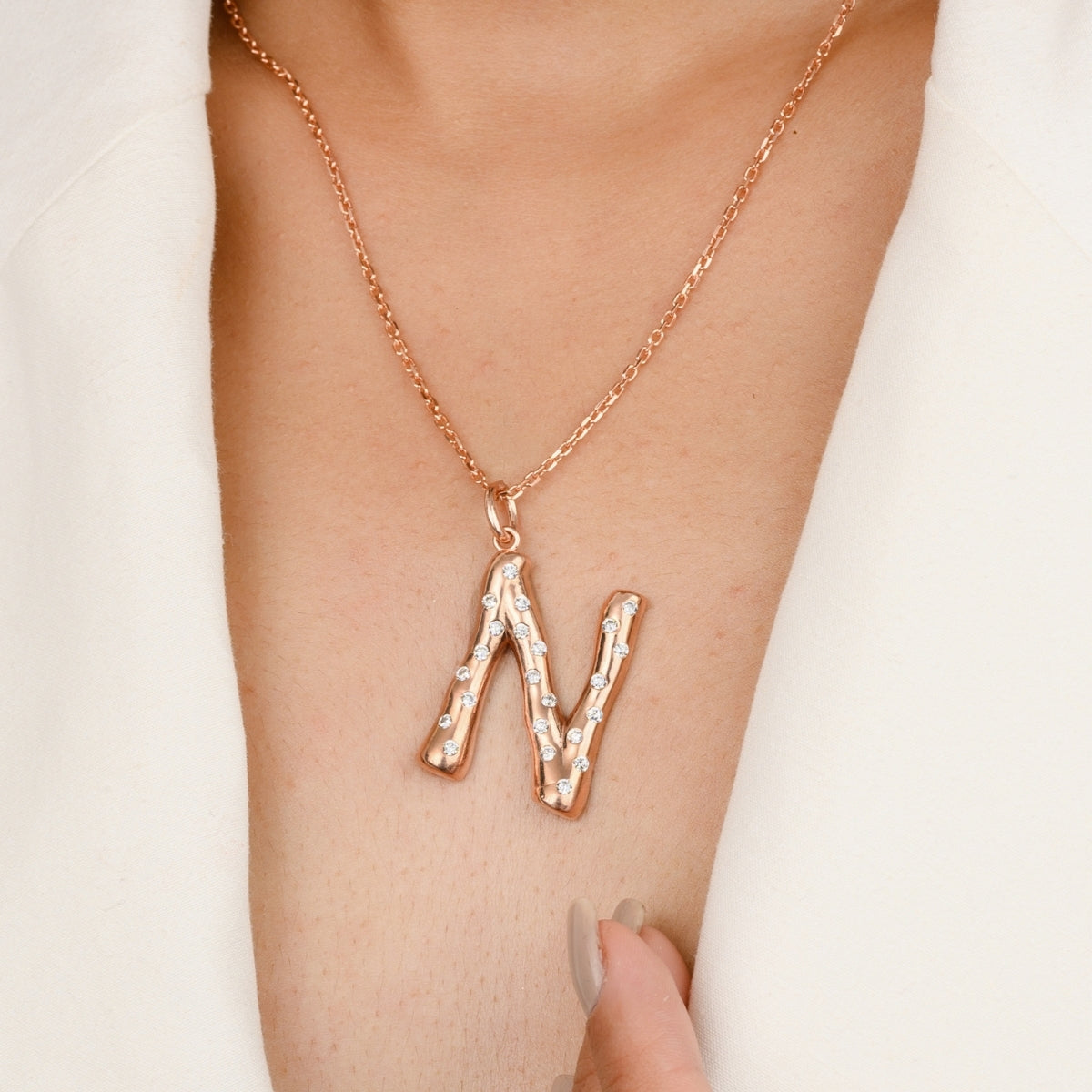 N Letter Alphabet Silver Necklace