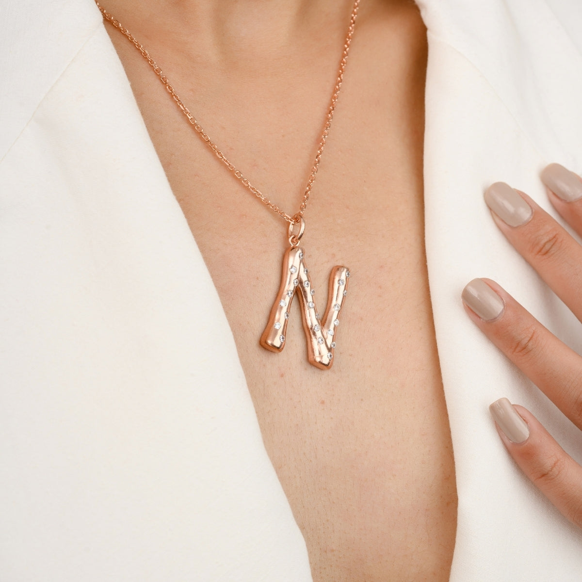 N Letter Alphabet Silver Necklace