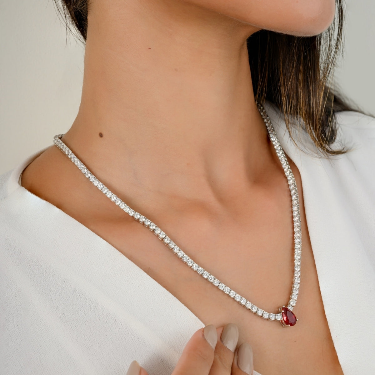 Red Solitaire Cz Diamond Necklace for Women