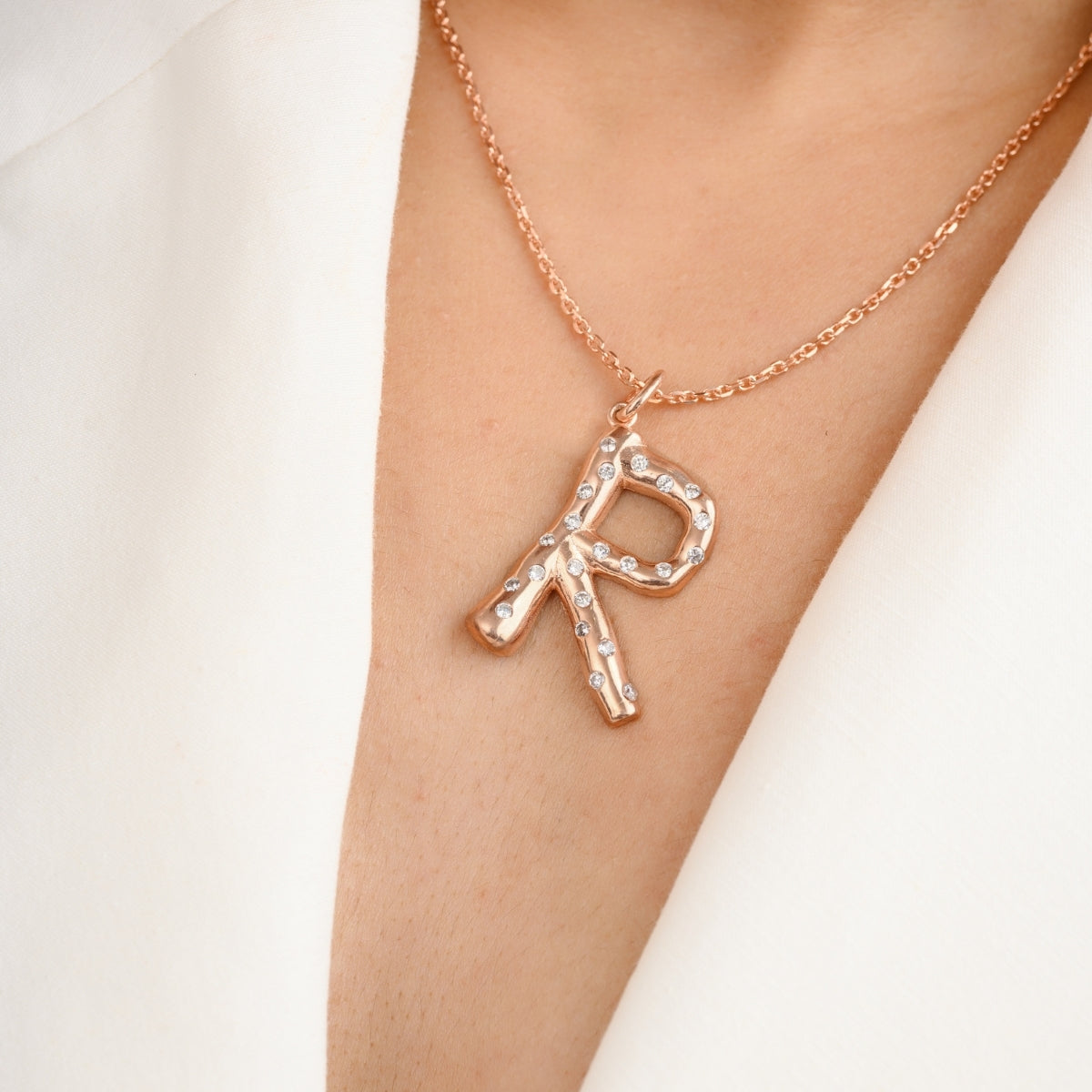 R Letter Alphabet Silver Necklace
