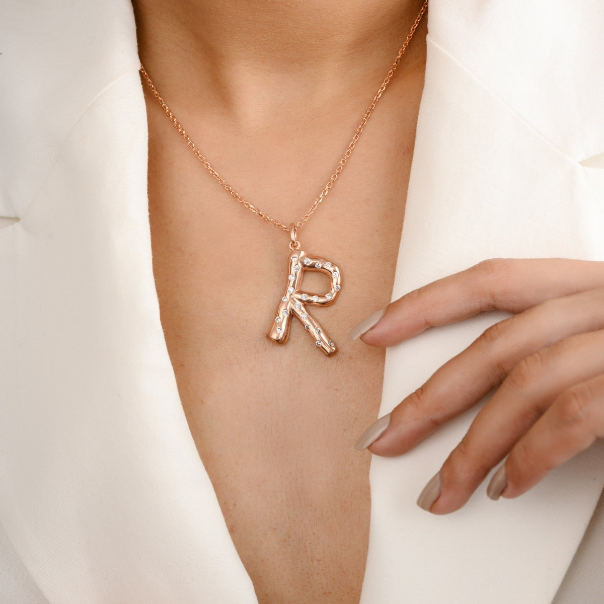 R Letter Alphabet Silver Necklace