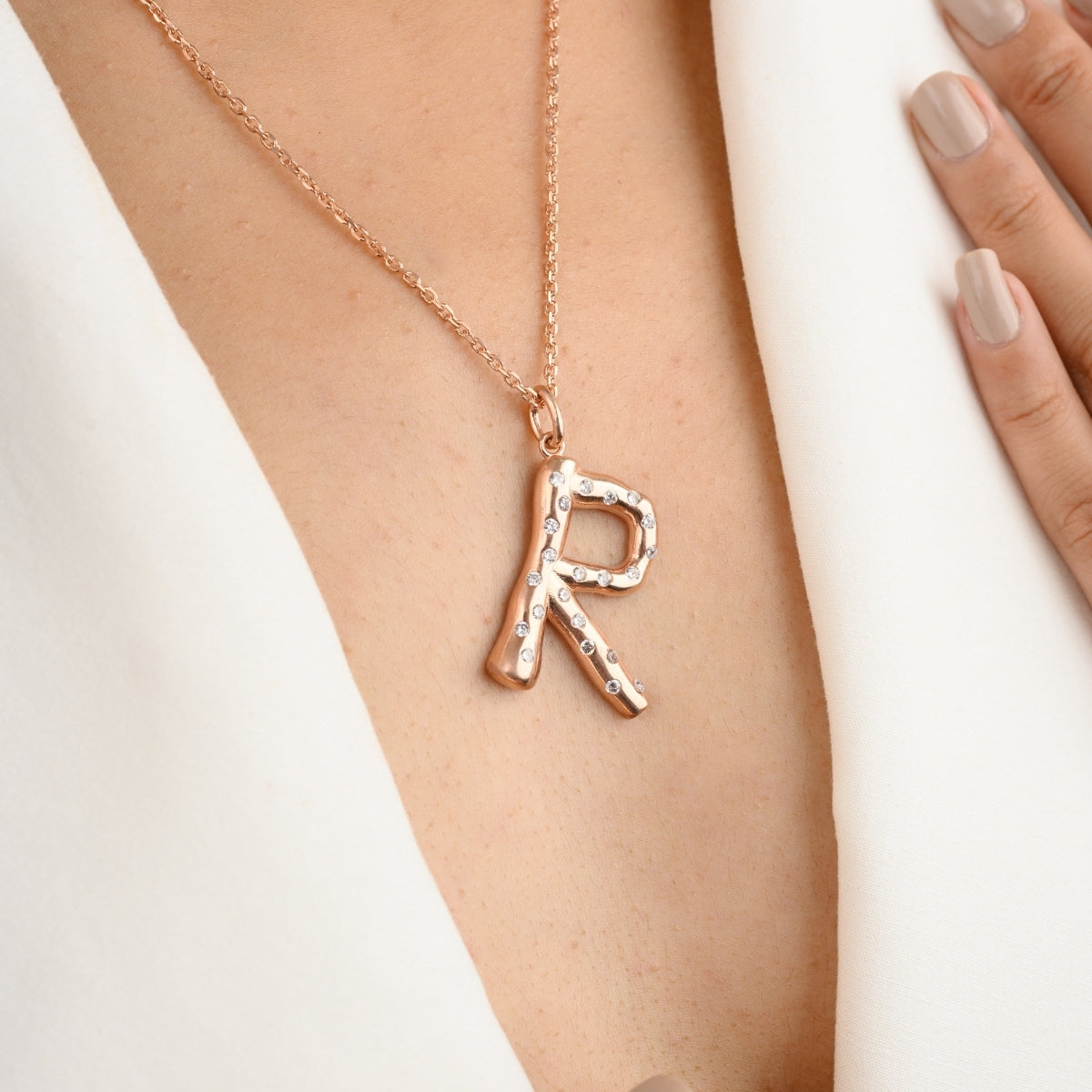R Letter Alphabet Silver Necklace