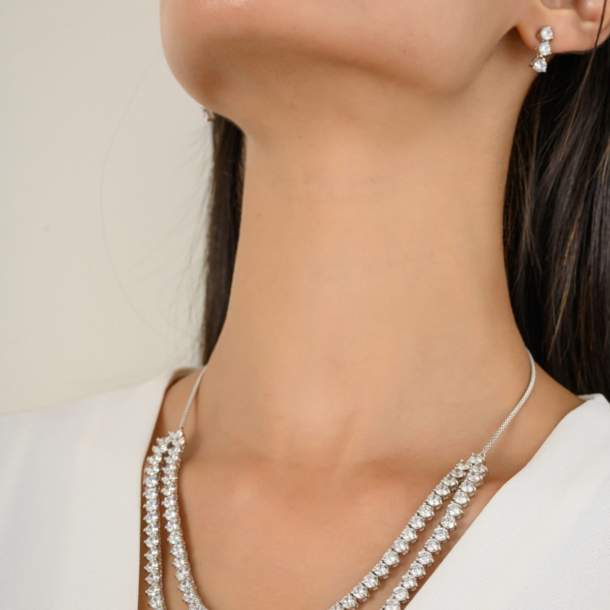 Double Layered Cz Diamonds Jewelry Set