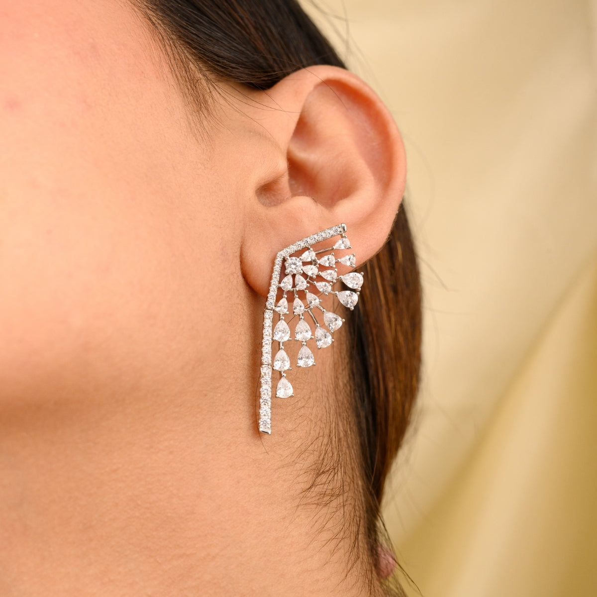 Silver Diamond Wing Stud Earrings