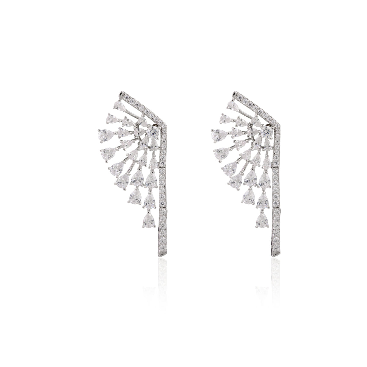 Silver Diamond Wing Stud Earrings