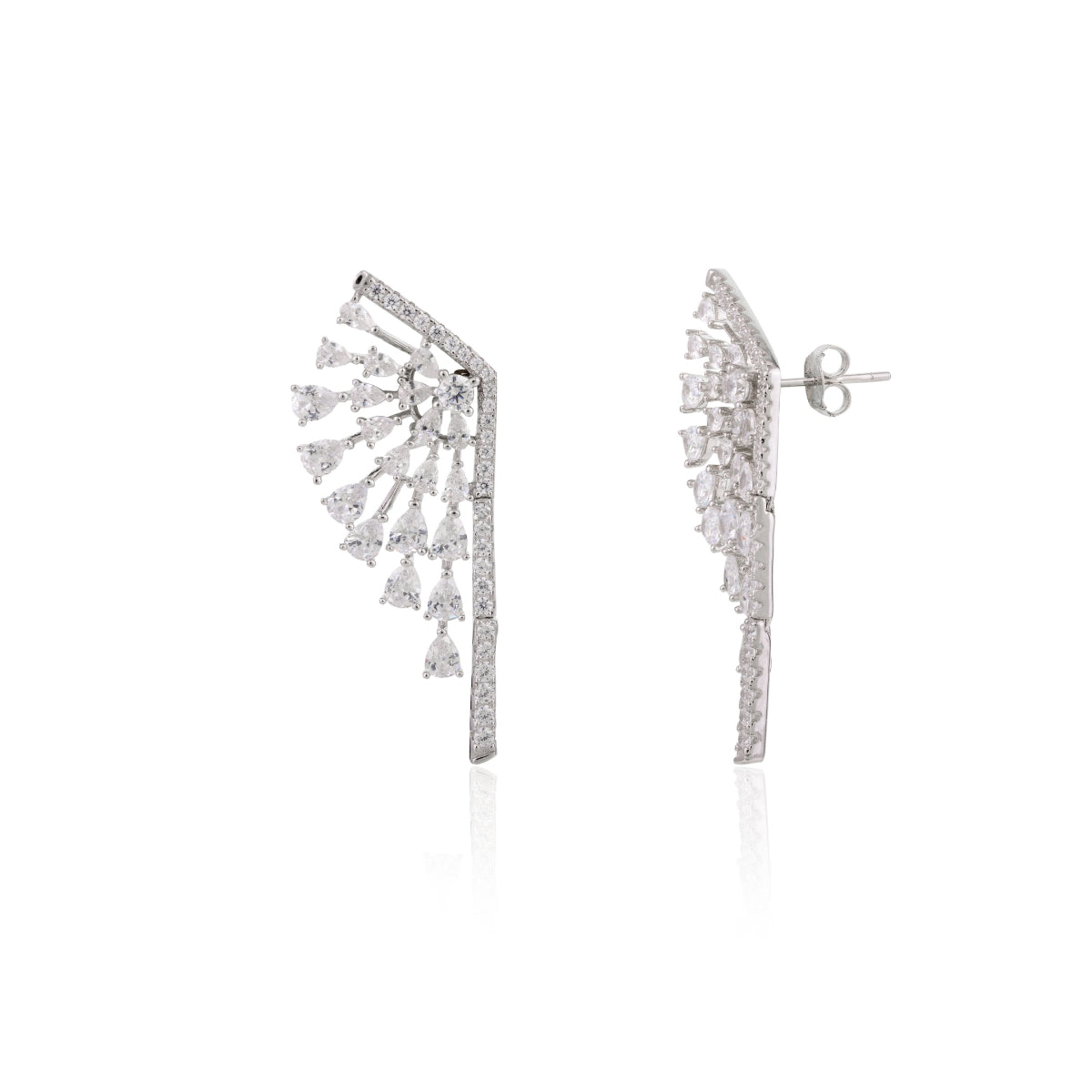 Silver Diamond Wing Stud Earrings