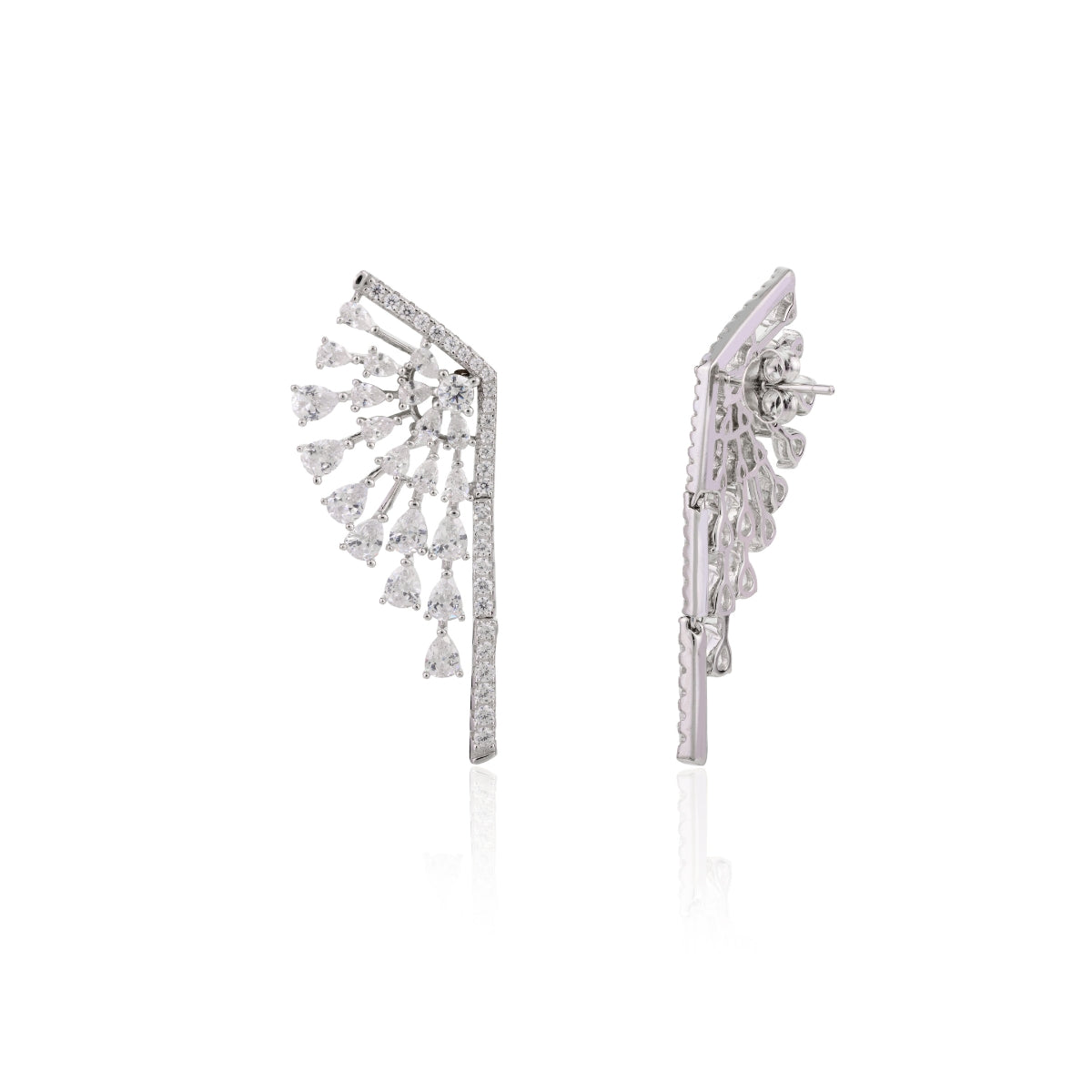 Silver Diamond Wing Stud Earrings