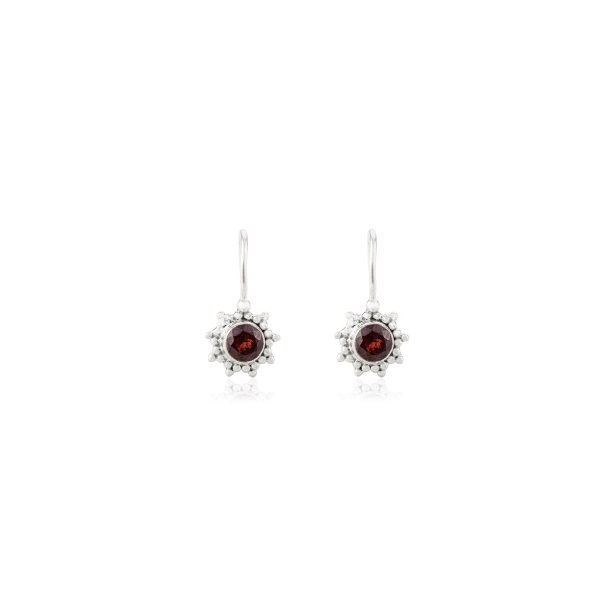 Classy Round Garnet Gemstone Silver Stud Earrings
