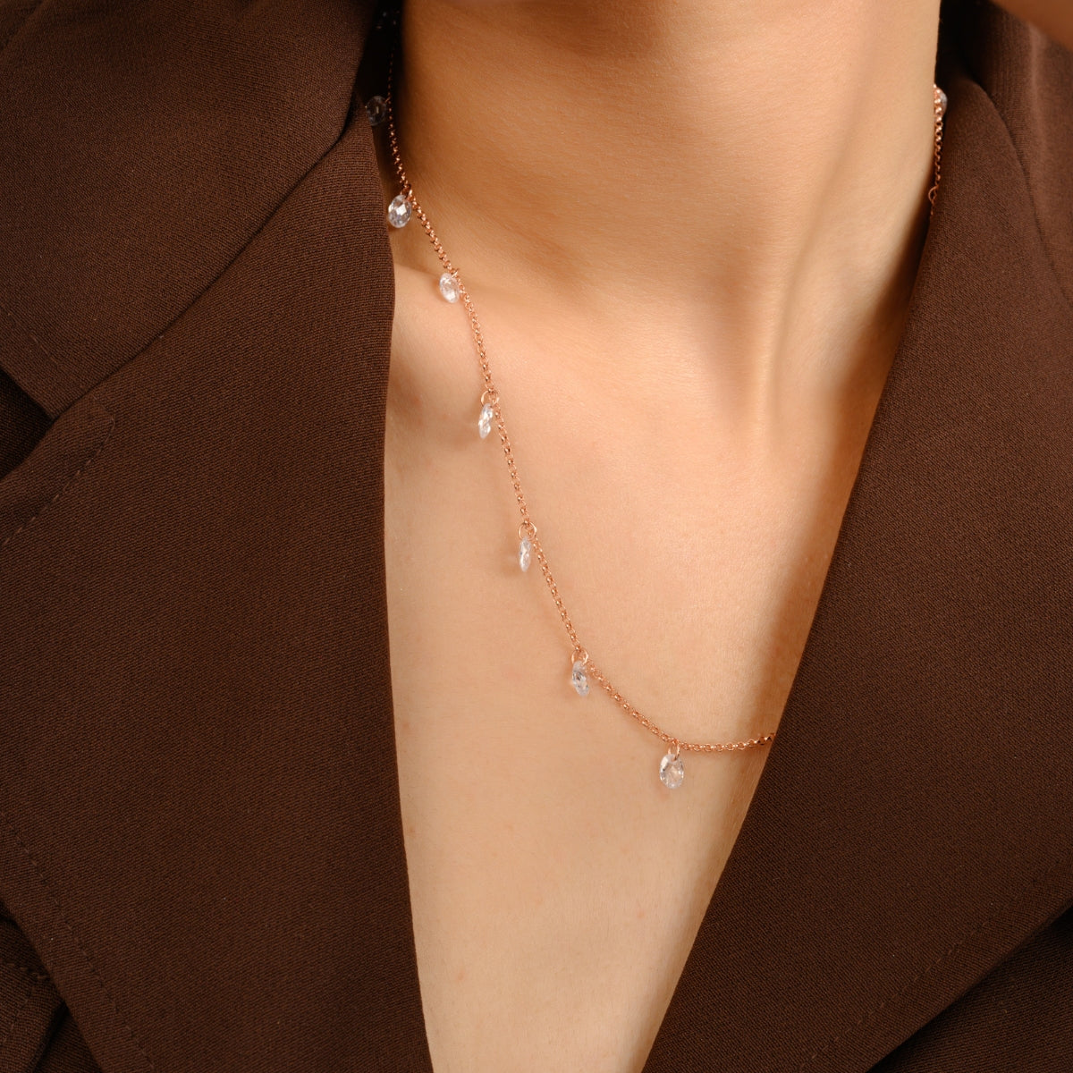 Cz Diamond Drops Queen Necklace