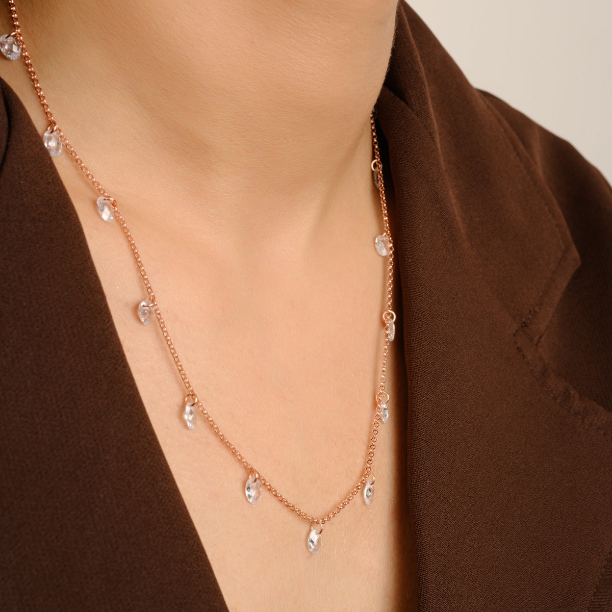 Cz Diamond Drops Queen Necklace