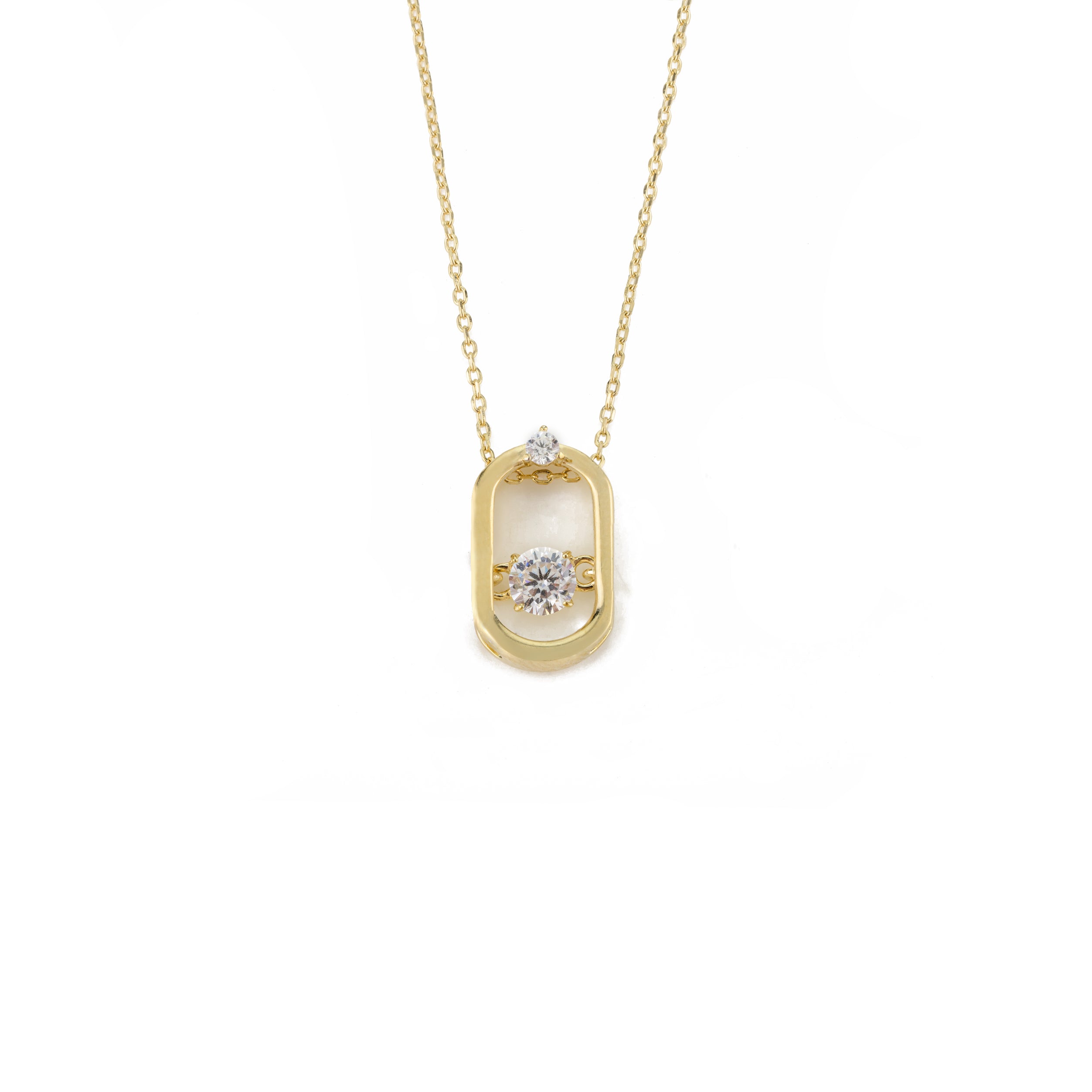 Dainty CZ Diamond Oval Pendant Charm Necklace in Gold Finish