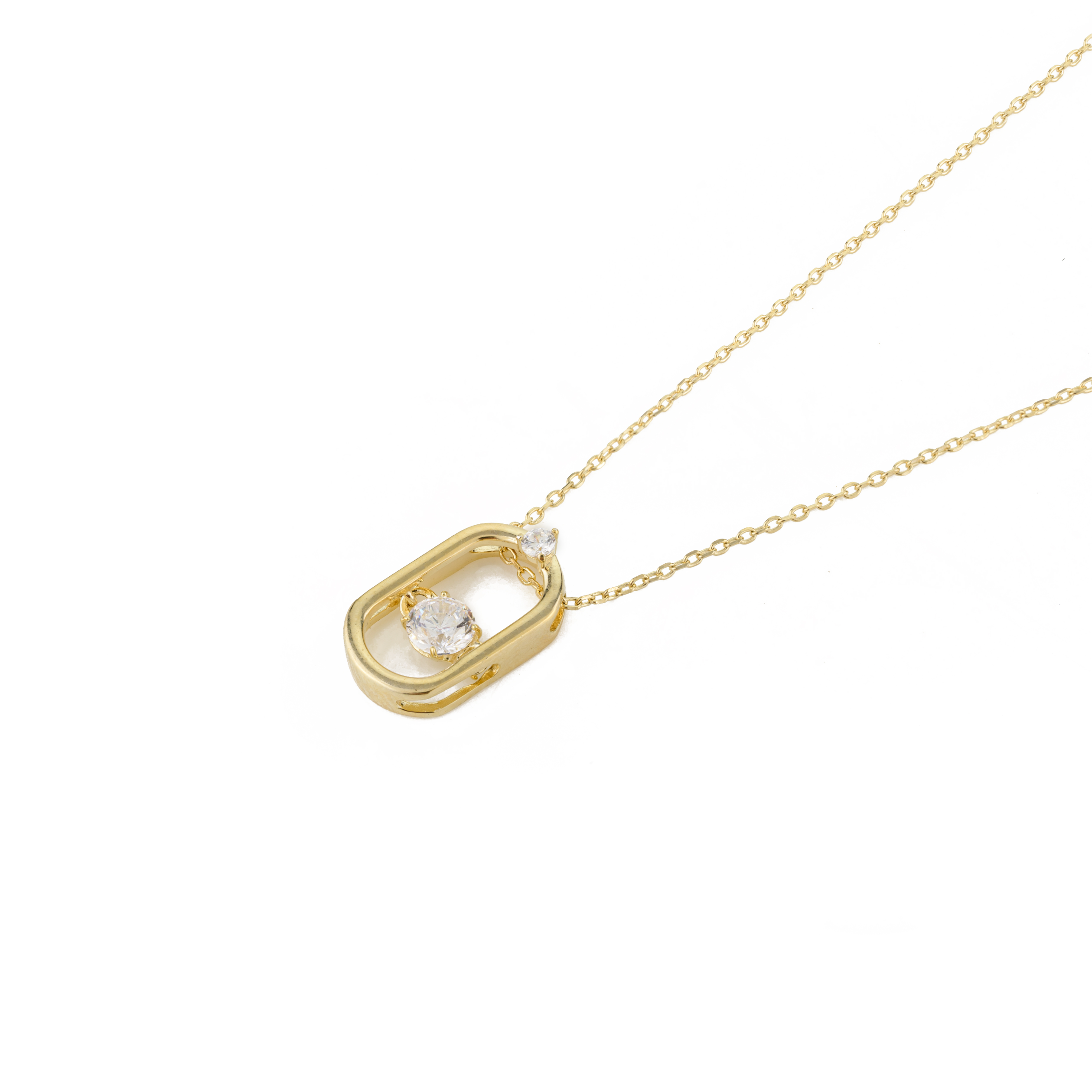 Dainty CZ Diamond Oval Pendant Charm Necklace in Gold Finish