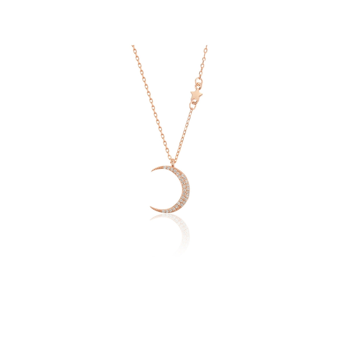 Dainty Moon Charm Necklace in Rose Gold with Dazzling CZ Crystals