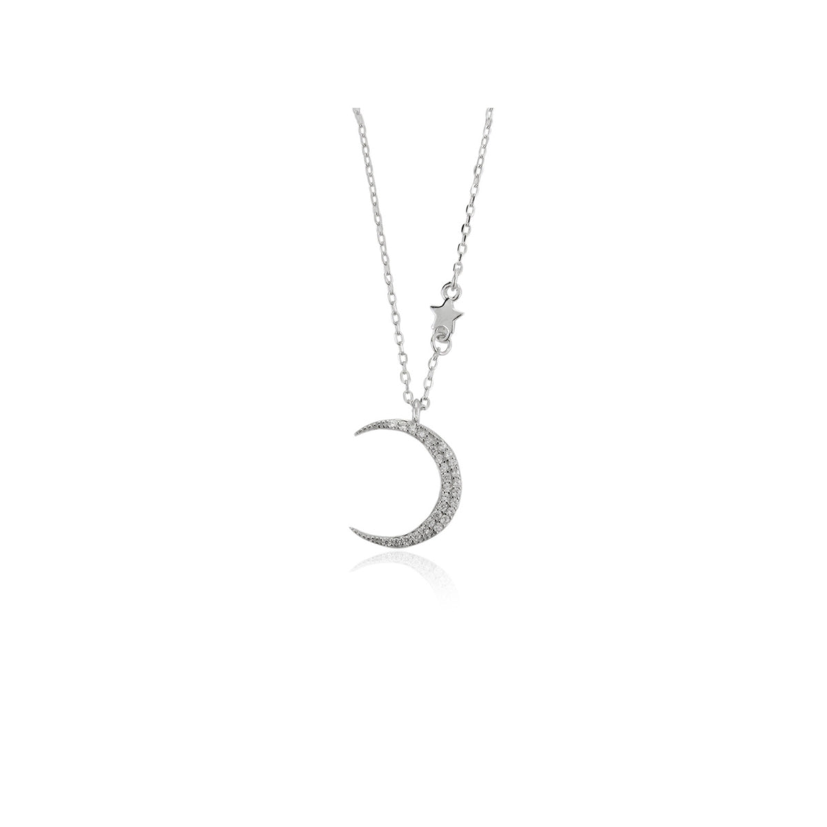 Dainty Silver Moon Charm Necklace with Sparkling CZ Crystals