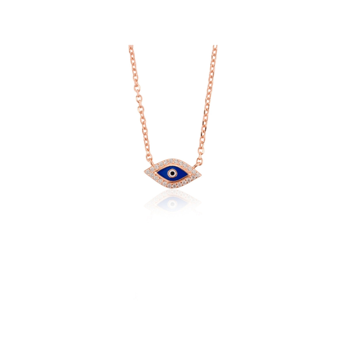 Dainty Silver Necklace in Rose Gold Evil Eye Charm