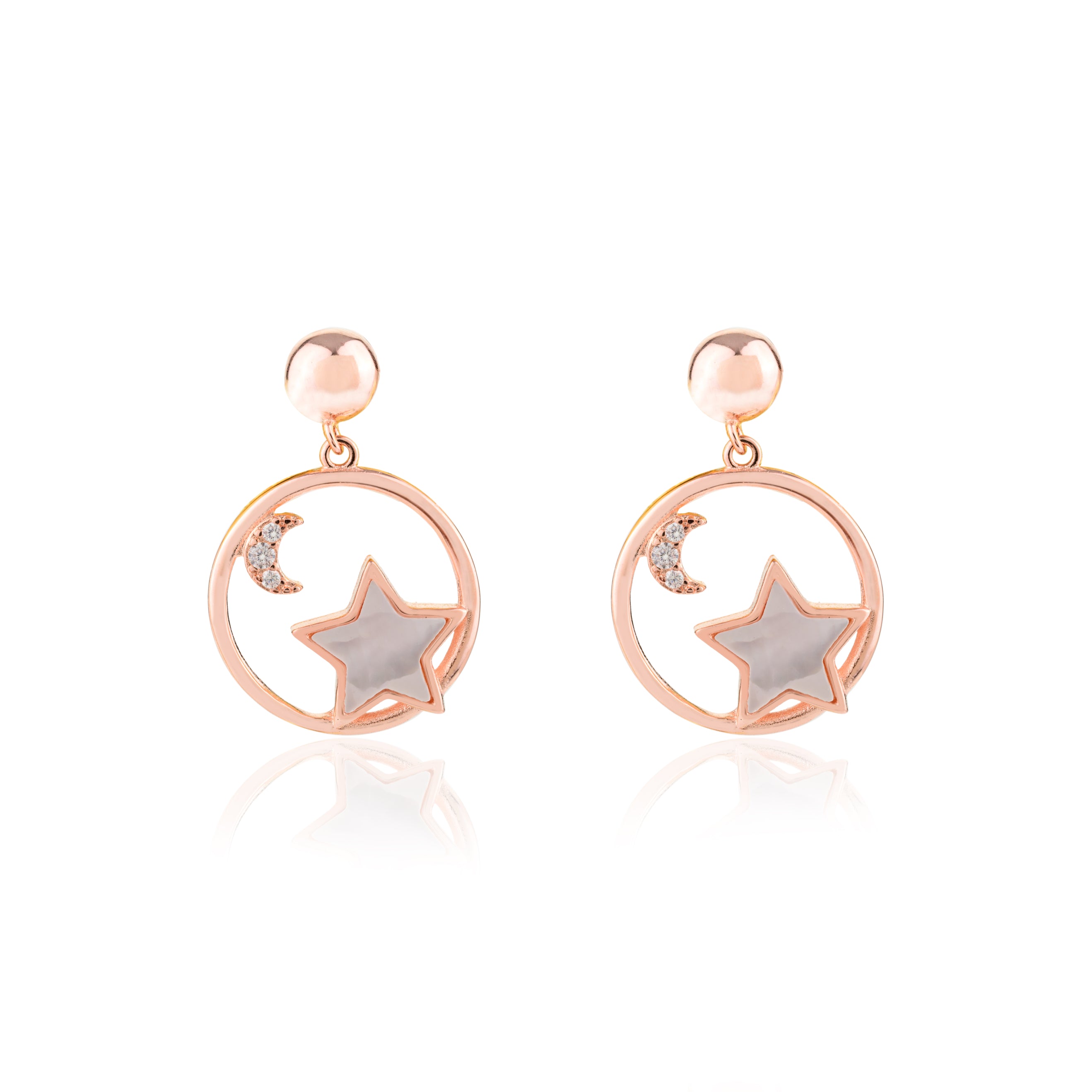 Dazzling Rose Gold Star & Moon Charm Earrings