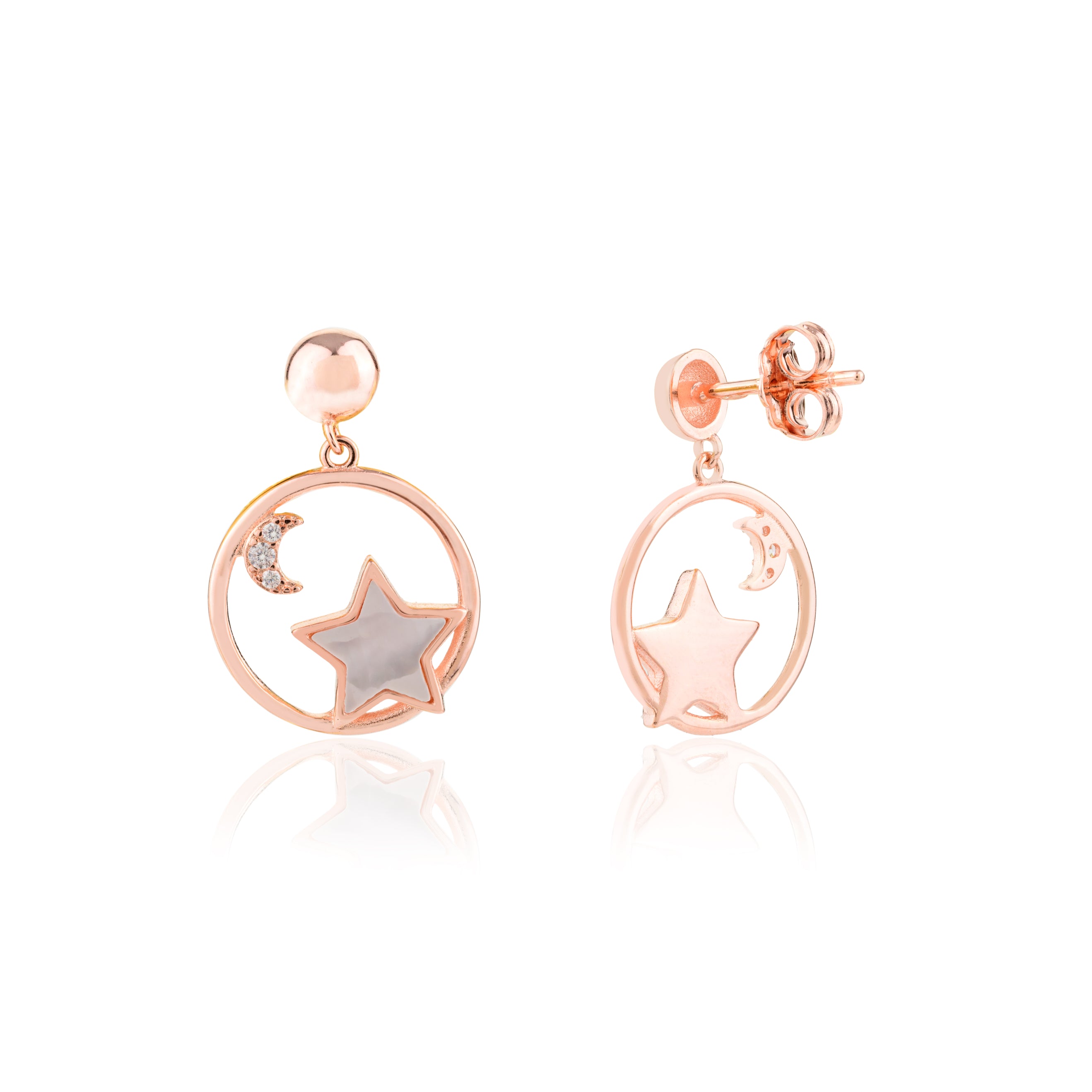 Dazzling Rose Gold Star & Moon Charm Earrings