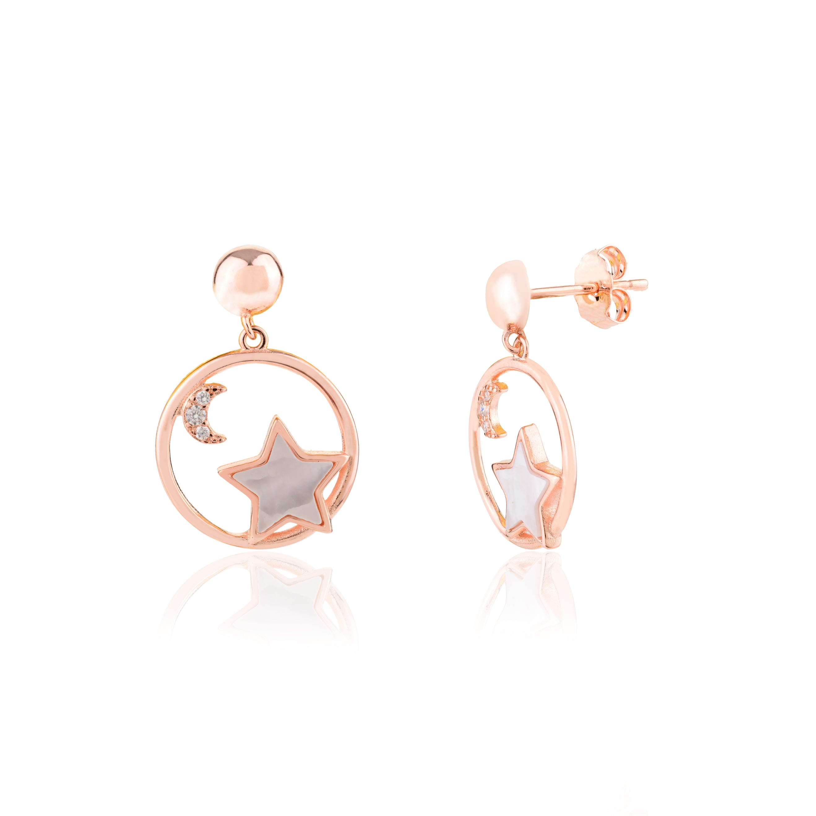 Dazzling Rose Gold Star & Moon Charm Earrings