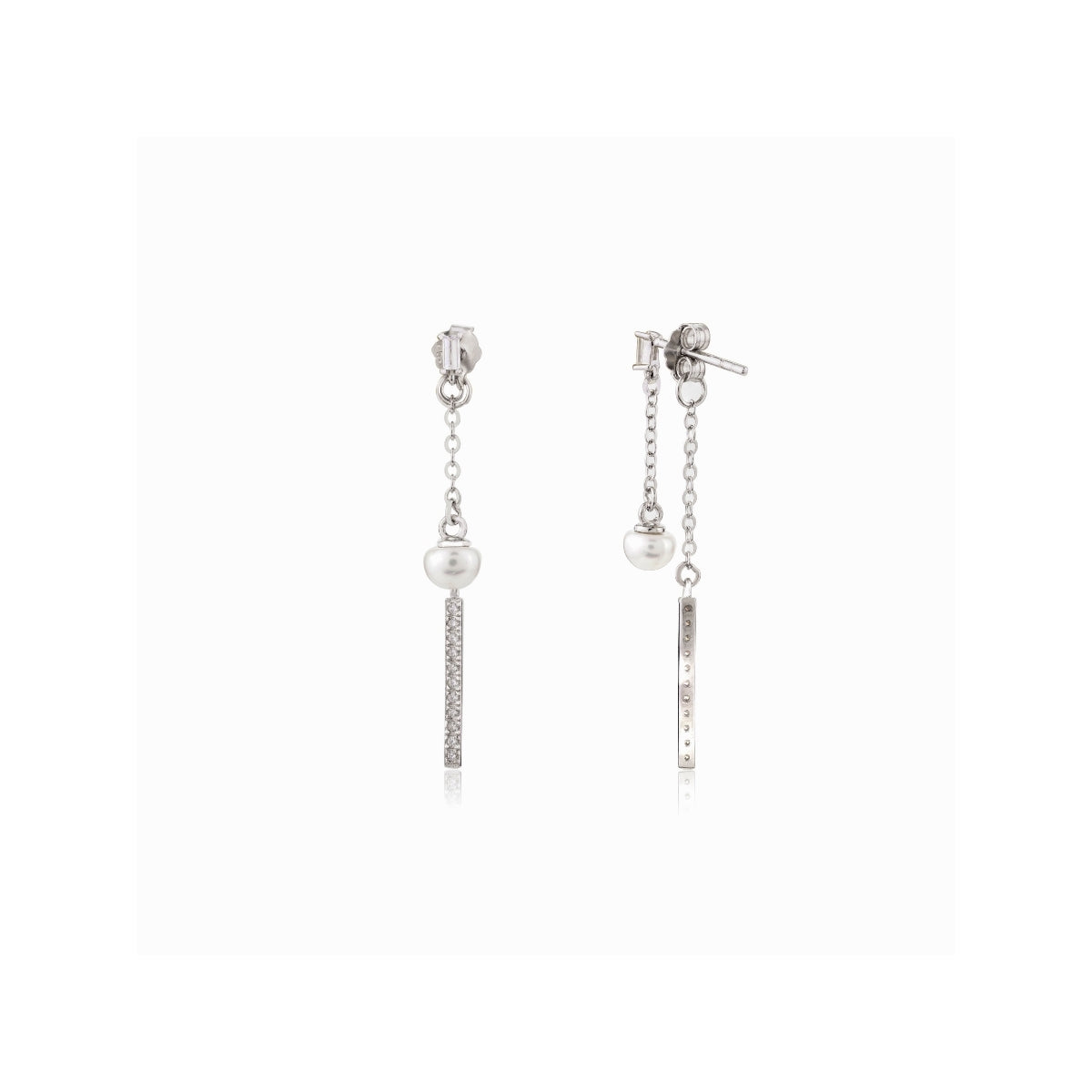 Dazzling Silver Chain Pearl Drop Earrings