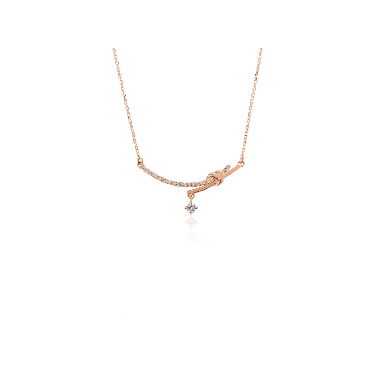 Delicate Rose Gold Bow Charm Necklace in Silver