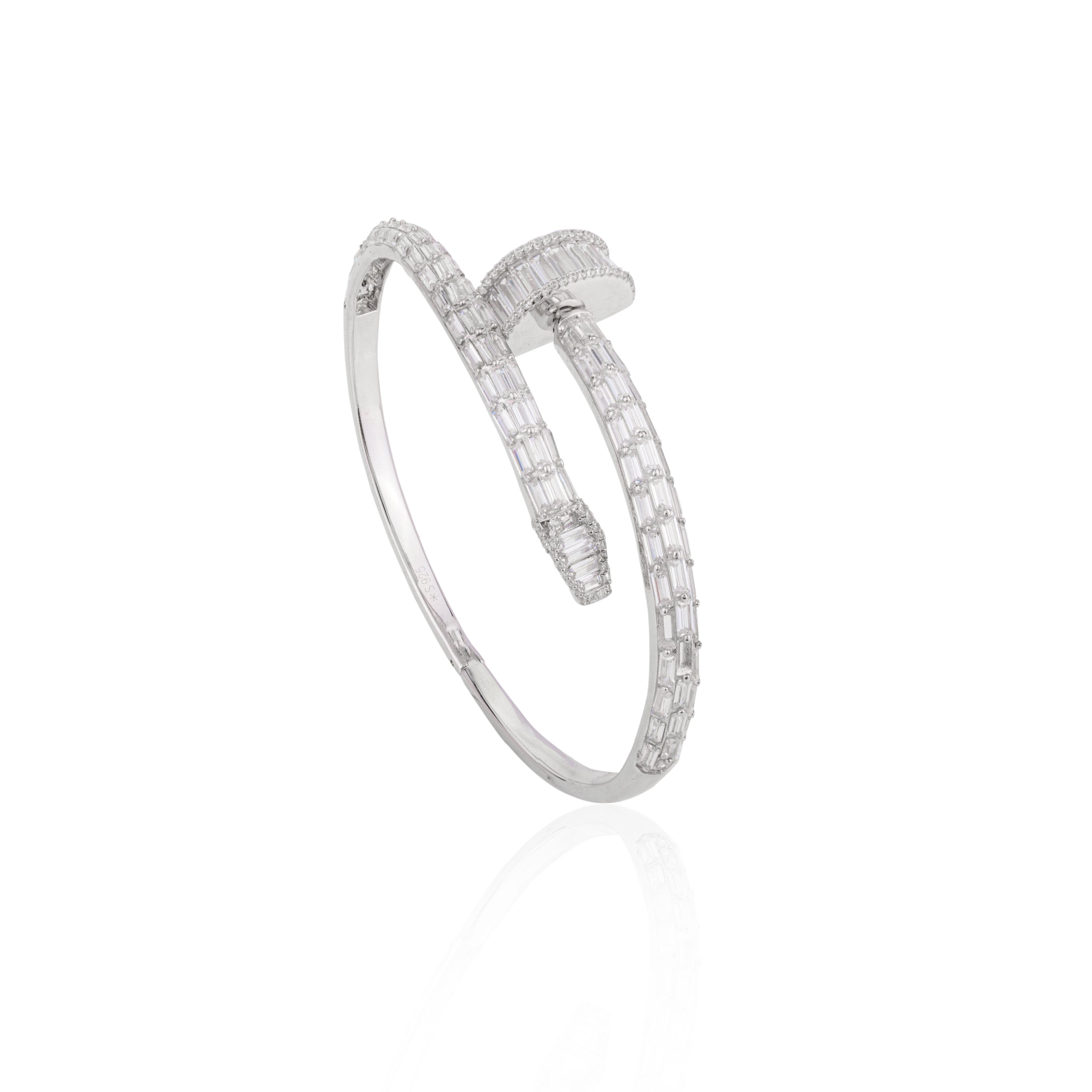 Elegant Cz Diamond Adorned Nail Bracelet - Bangle for Women
