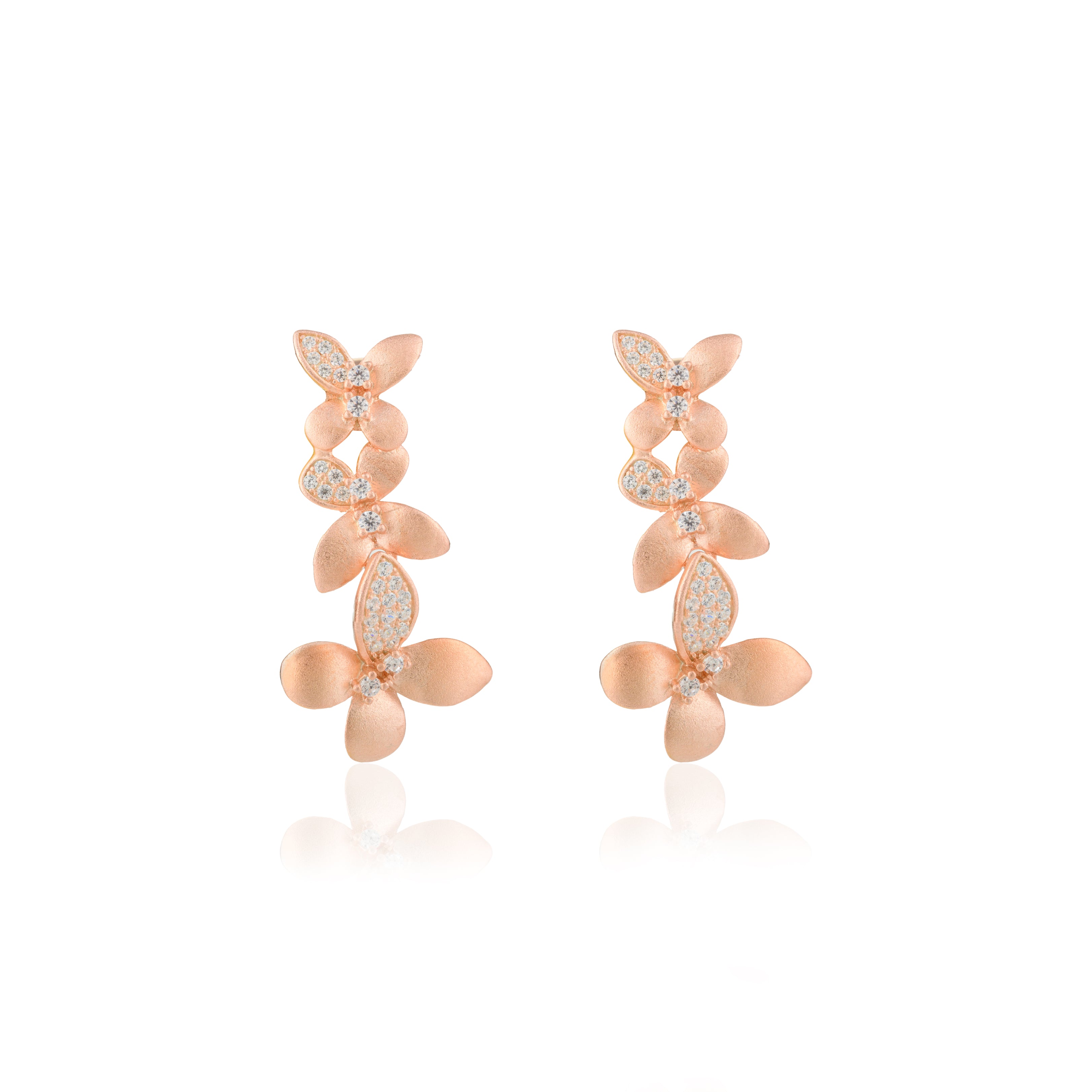 Elegant Rose Gold Flower Drop Pendant Set with Matching Stud Earrings