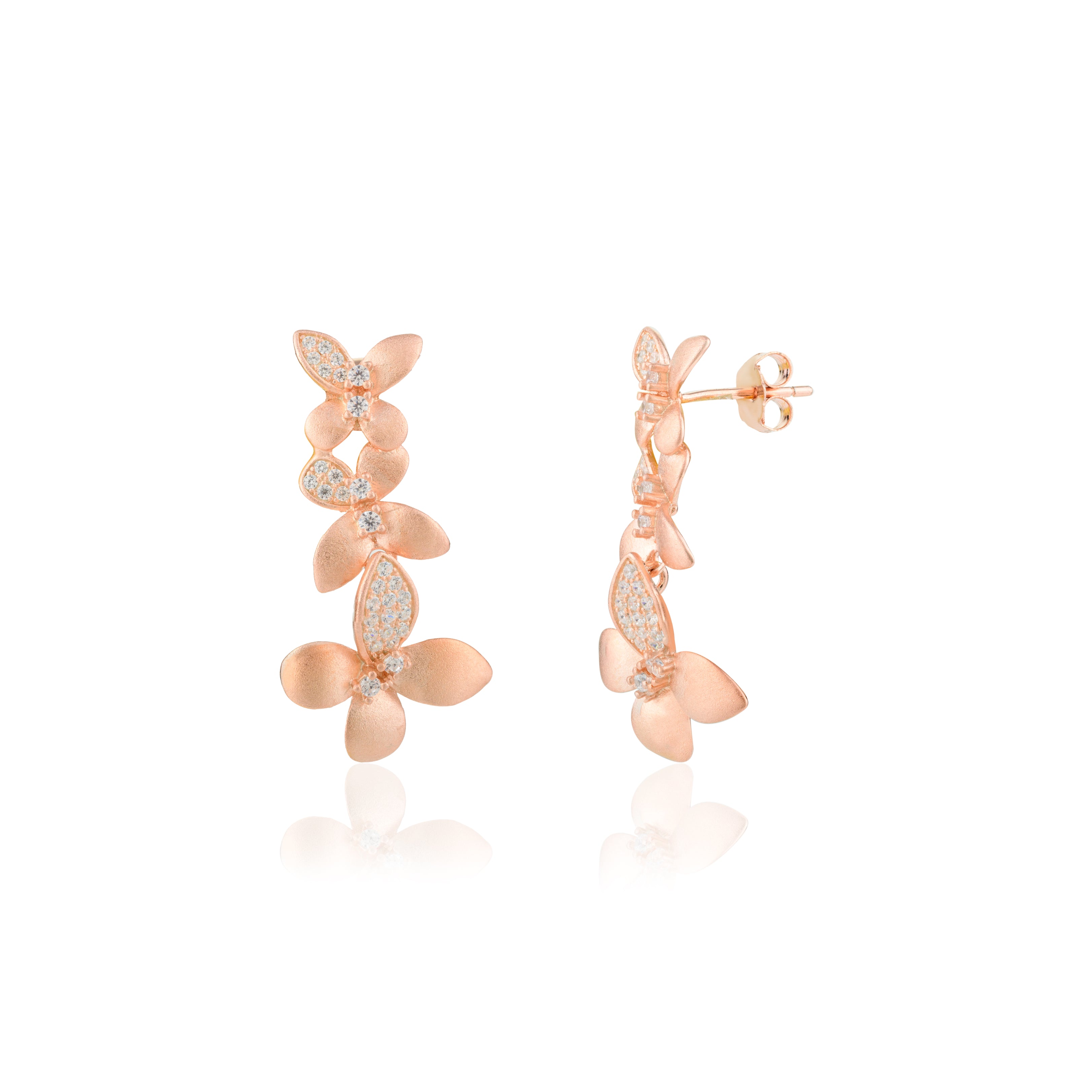 Elegant Rose Gold Flower Drop Pendant Set with Matching Stud Earrings